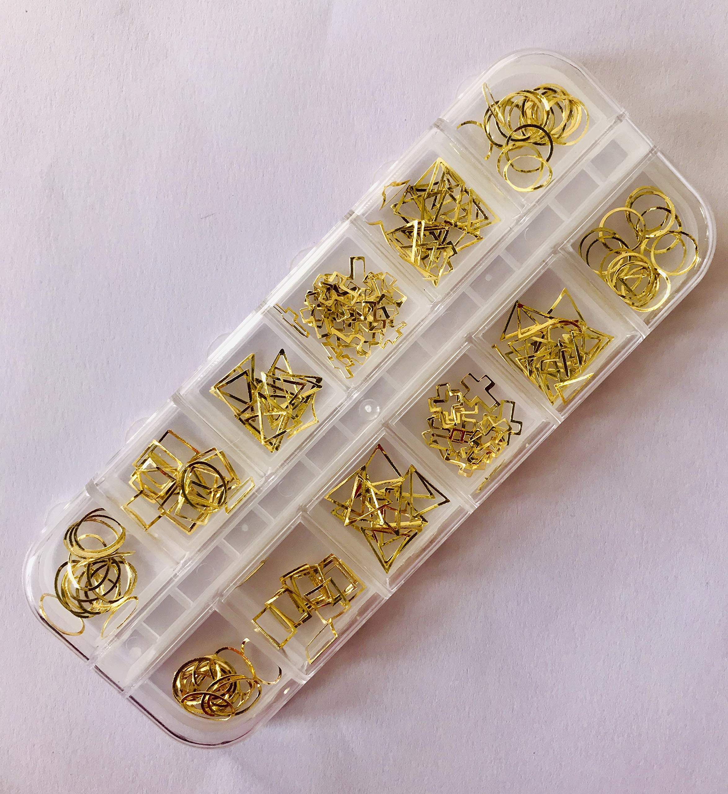 Crystal Nail Art Rhinestones Acrylic Nail Stones DIY Non Hotfix Flatback For 3D Nails Art Decorations (G-50 Mixed Jewelry 12 PATTERNS GOLD METAL STUDS)-image-16