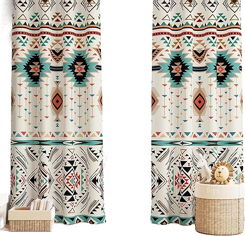 Miniatura 9 de YCness Cortinas aztecas para dormitorio, diseño geométrico étnico del suroeste para sala de estar, diseño tribal navajo bohemio nativo americano,