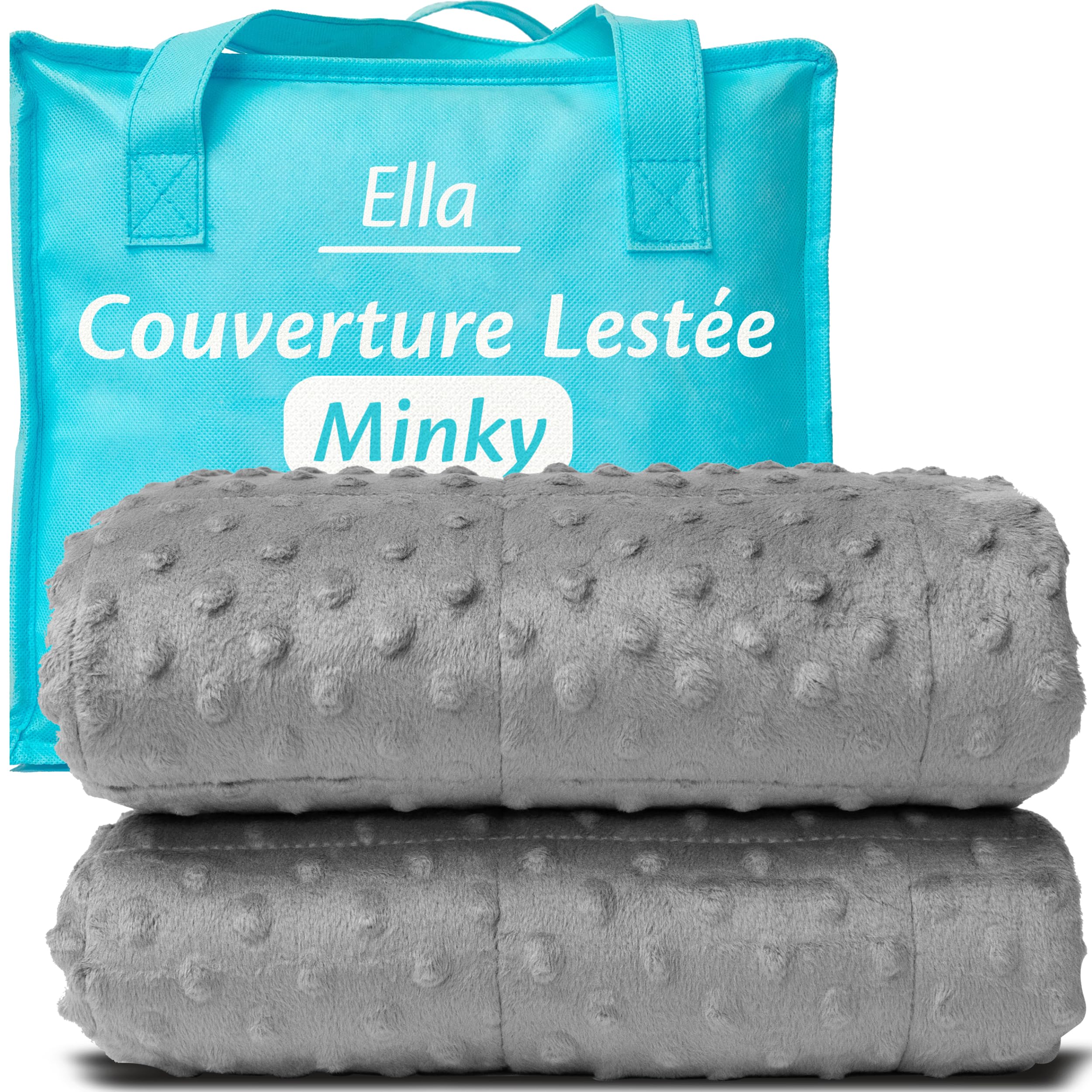 Ella Couverture Lestée Enfant 2,4kg 90x120cm - Relaxante & Calmante Couette Enfant - Perles de Verre Hypoallergéniques, Couche Externe Coton Doux & Rafraîchissant Couverture Pondérée 15-25kg - Minky