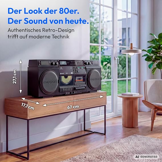 MEDION P66538 Retro Ghetto Blaster with CD Player 80s Large USB SD CD
