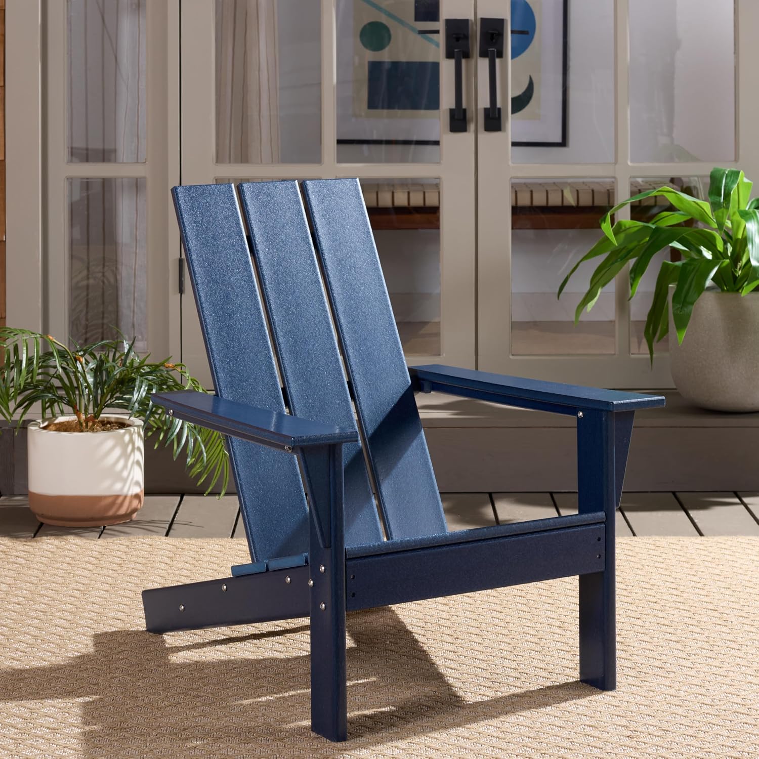 SAFAVIEH Outdoor Patio Furniture Collection - All Weather Federal Blue Adirondack Chair, Weather-Resistant Patio Seating, Fully Assembled (PAT4500C)