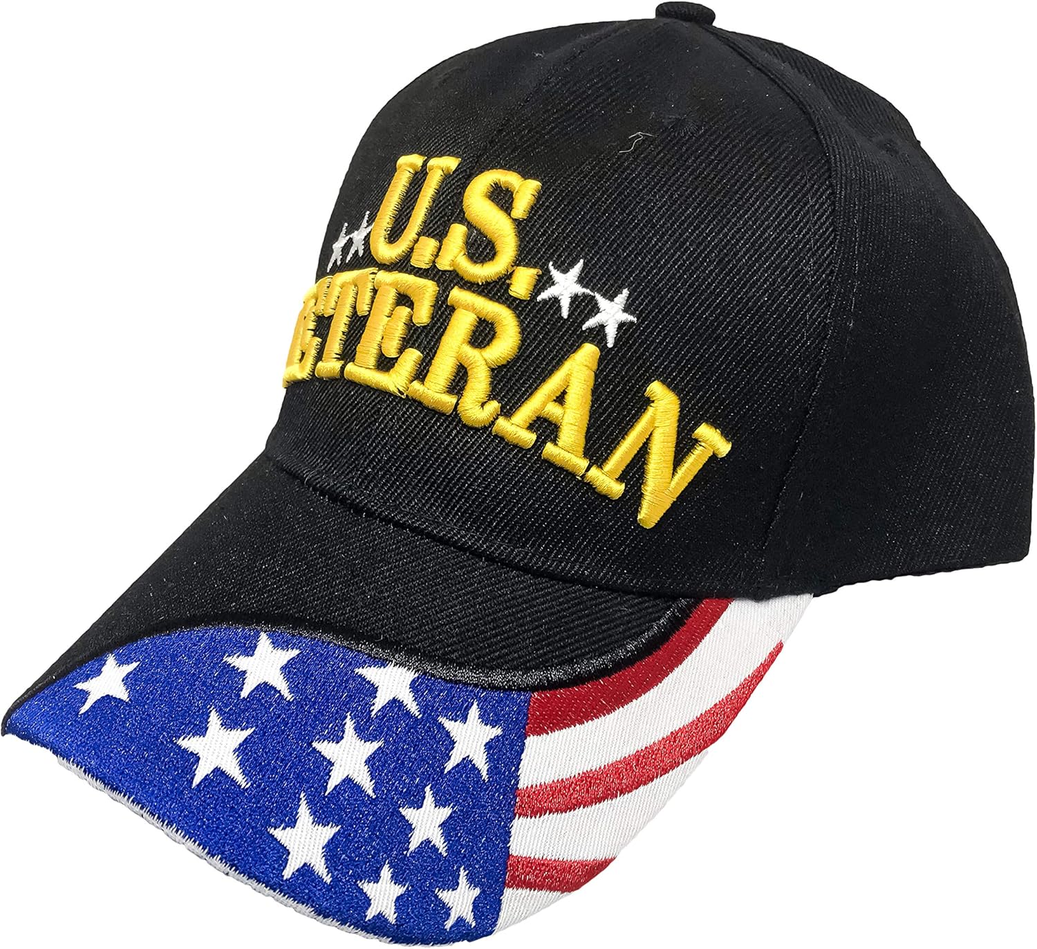 Black Duck Brand Embroidered U.S. Veteran Adjustable Baseball Hat/Cap with Stars & Stripes on Bill (4) Black