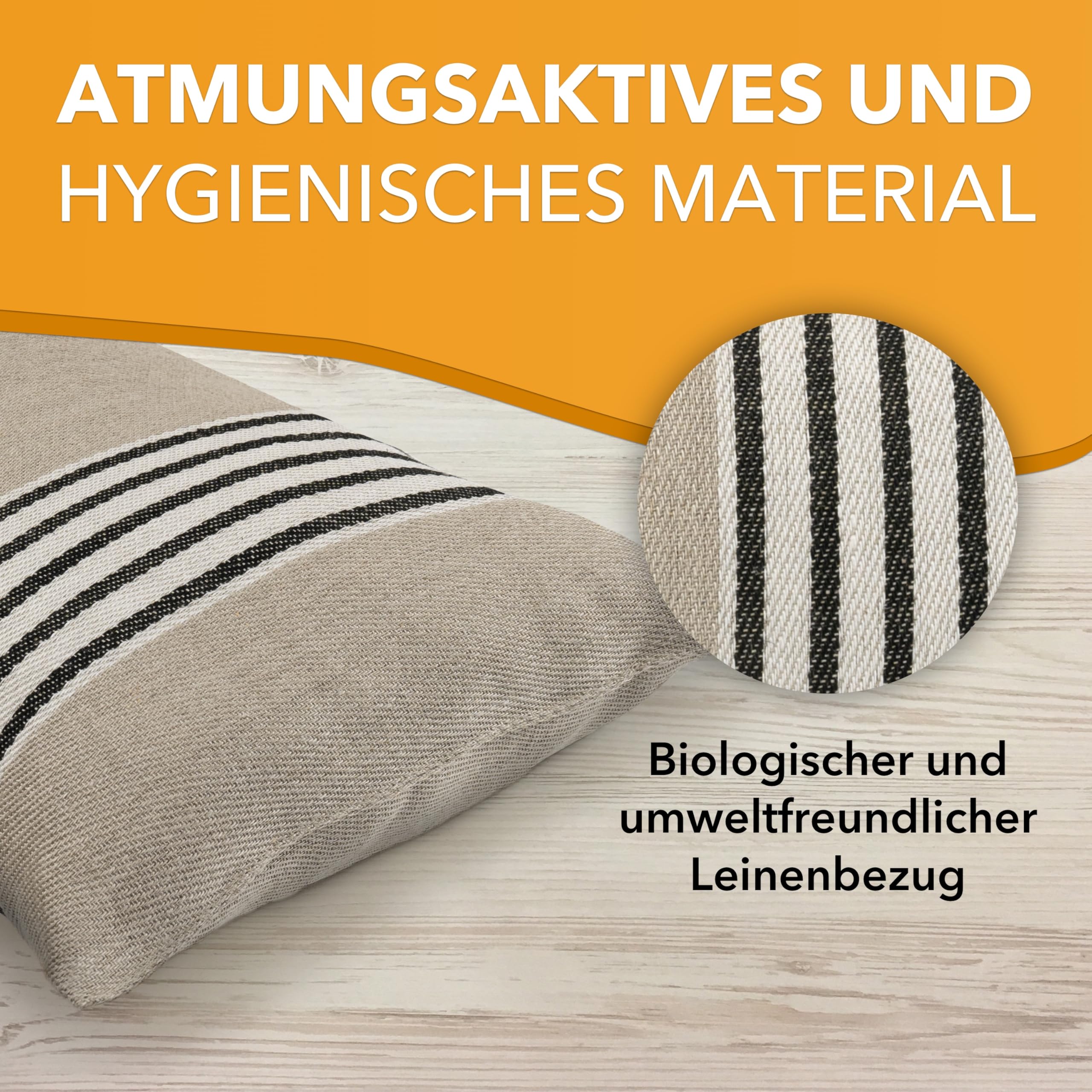 1 Premium Saunakissen Lieblingskissen Reisekissen | Design: Moika | Maße: 45 x 22 cm, Leinen/Baumwolle Hängematte, Strand oder Picknick (2 Streifen Natural) (Packung mit 2)