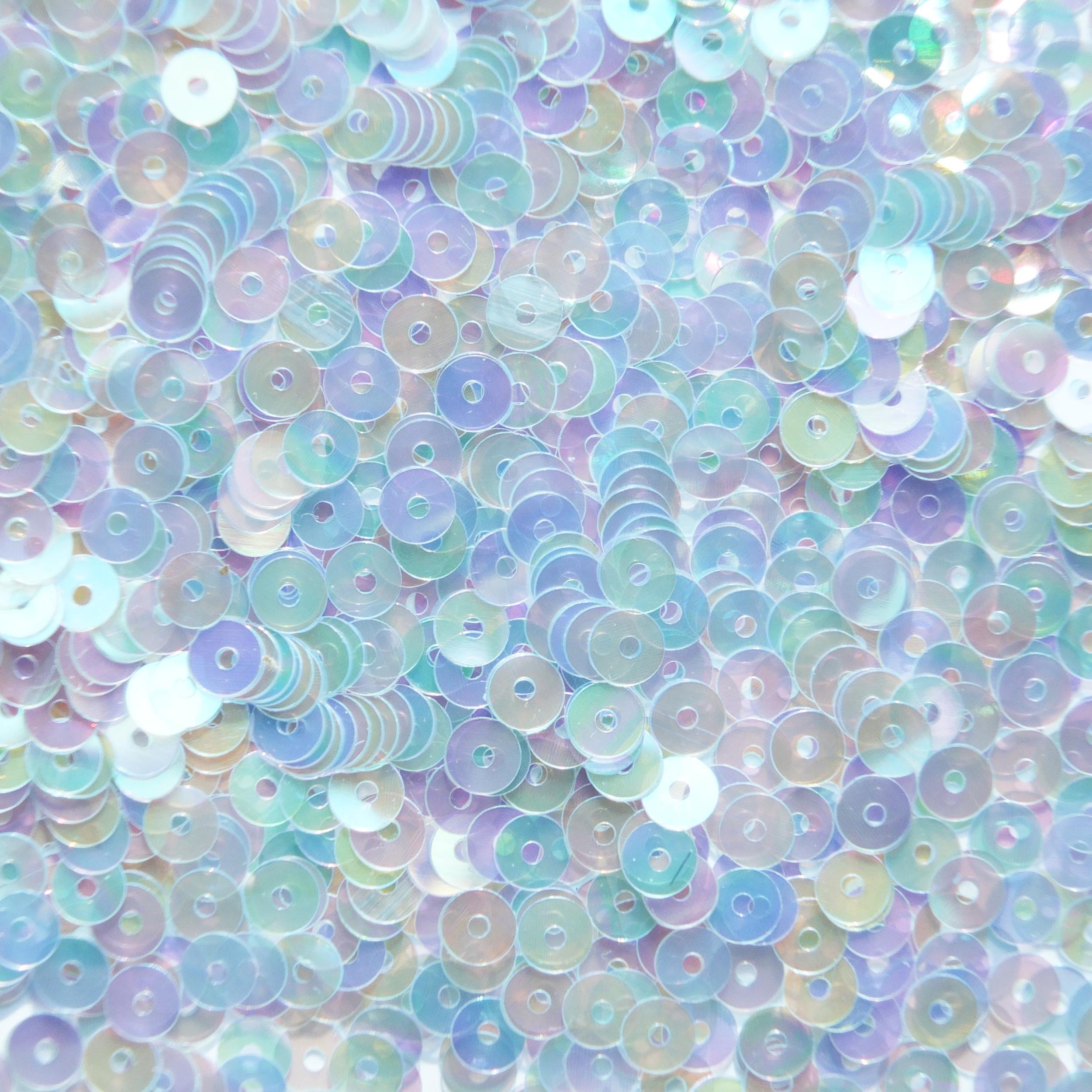 4mm Flat Round SEQUIN PAILLETTES ~ Pale Light Sapphire Blue Crystal Iris Rainbow ~ Loose sequins for