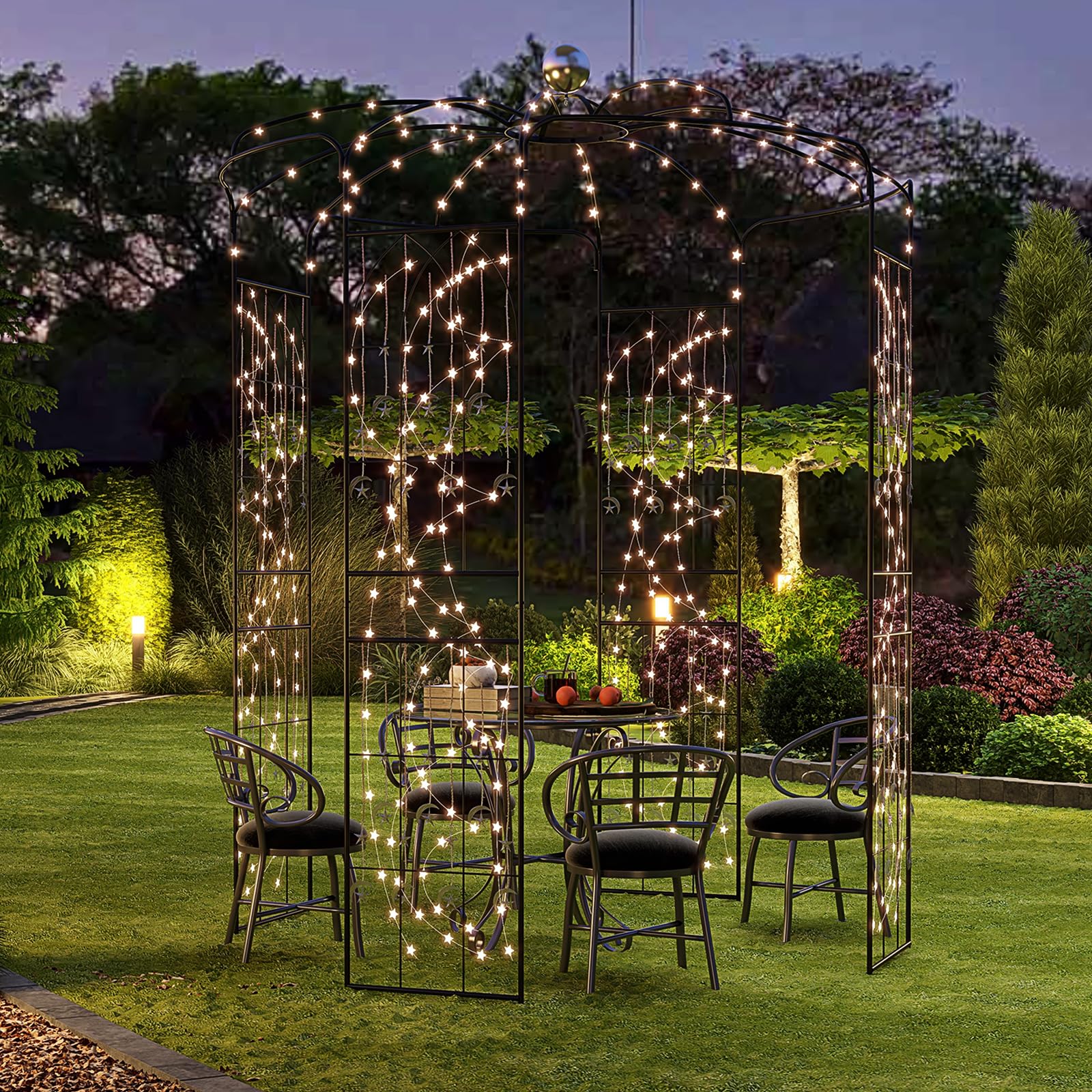 HOMASIS Pergolato da Giardino a Forma di Gabbia per Uccelli, Arco da Giardino in Metallo, Traliccio con Tettoia e 4 Lati per Piante Rampicanti, Pergola da Giardino per Matrimoni, Nero (198 x 284 cm)