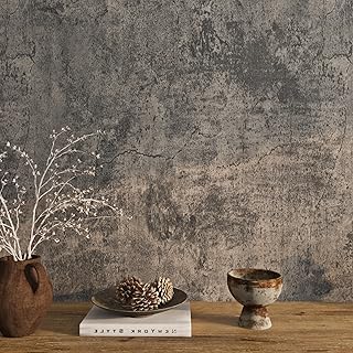Livelynine Moody Concrete Wallpaper Peel and Stick Industrial Modern Bro...