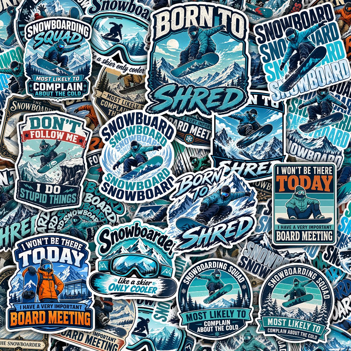 Autocollants snowboard Vybonz lot de 50 stickers étanches pour gourde et casque