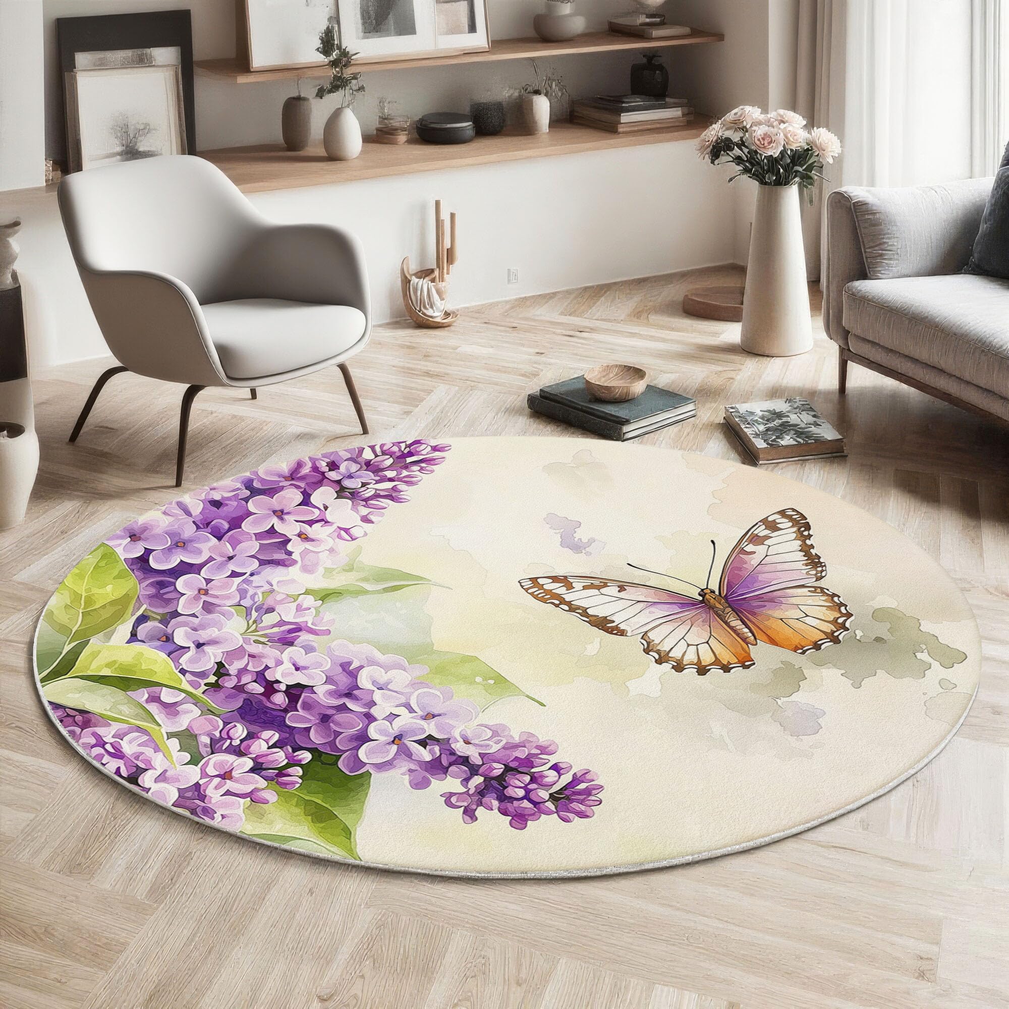 Tapis rond aquarelle imprimé lavande de qualité supérieure pour salon