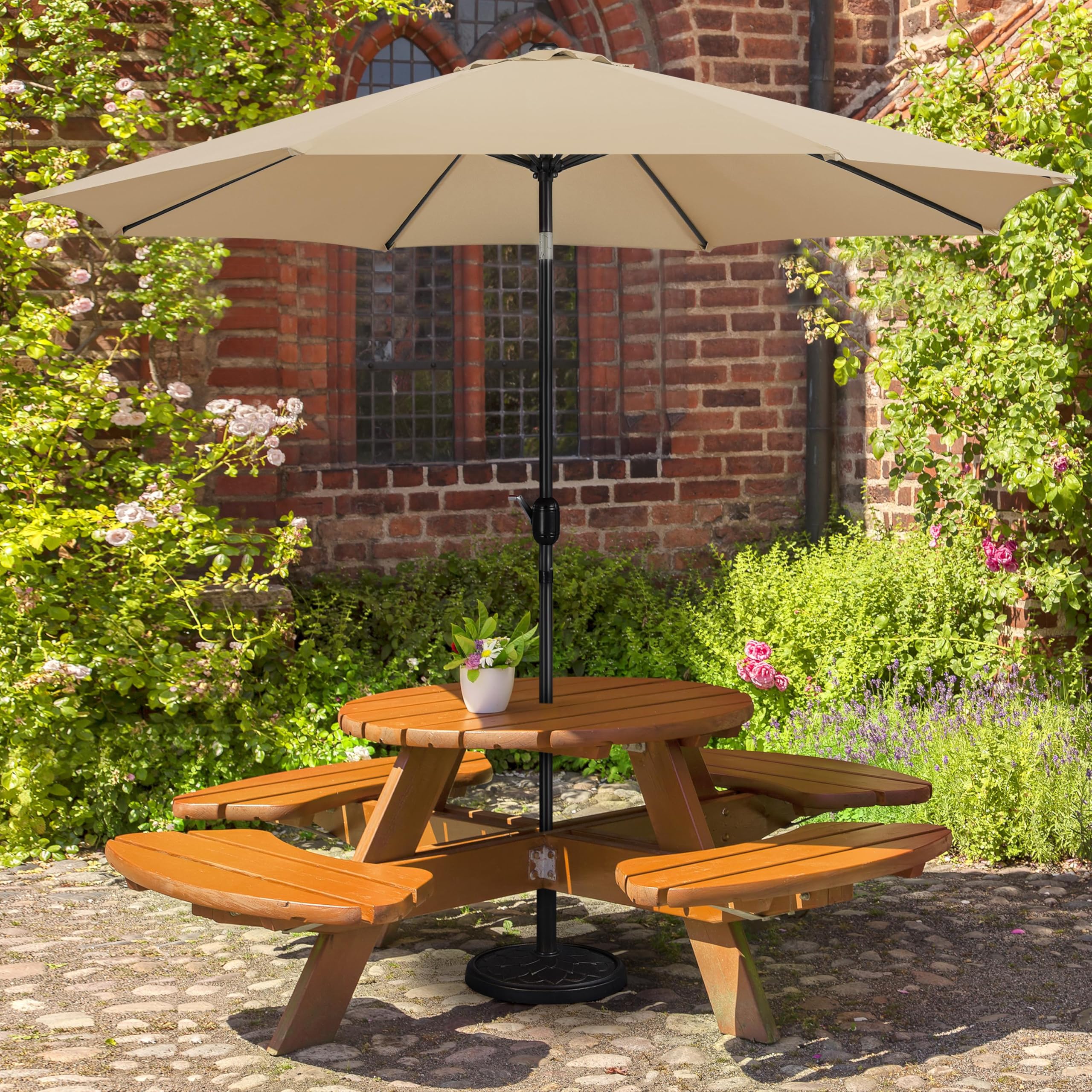 Yaheetech Sonnenschirm Φ 300 cm Kippbar Gartenschirm mit Kurbel Terrassenschirm Marktschirm mit 8 Rippen Sonnenschutz uv 50+ für Balkon/Terrasse/Markt/Garten, Tan