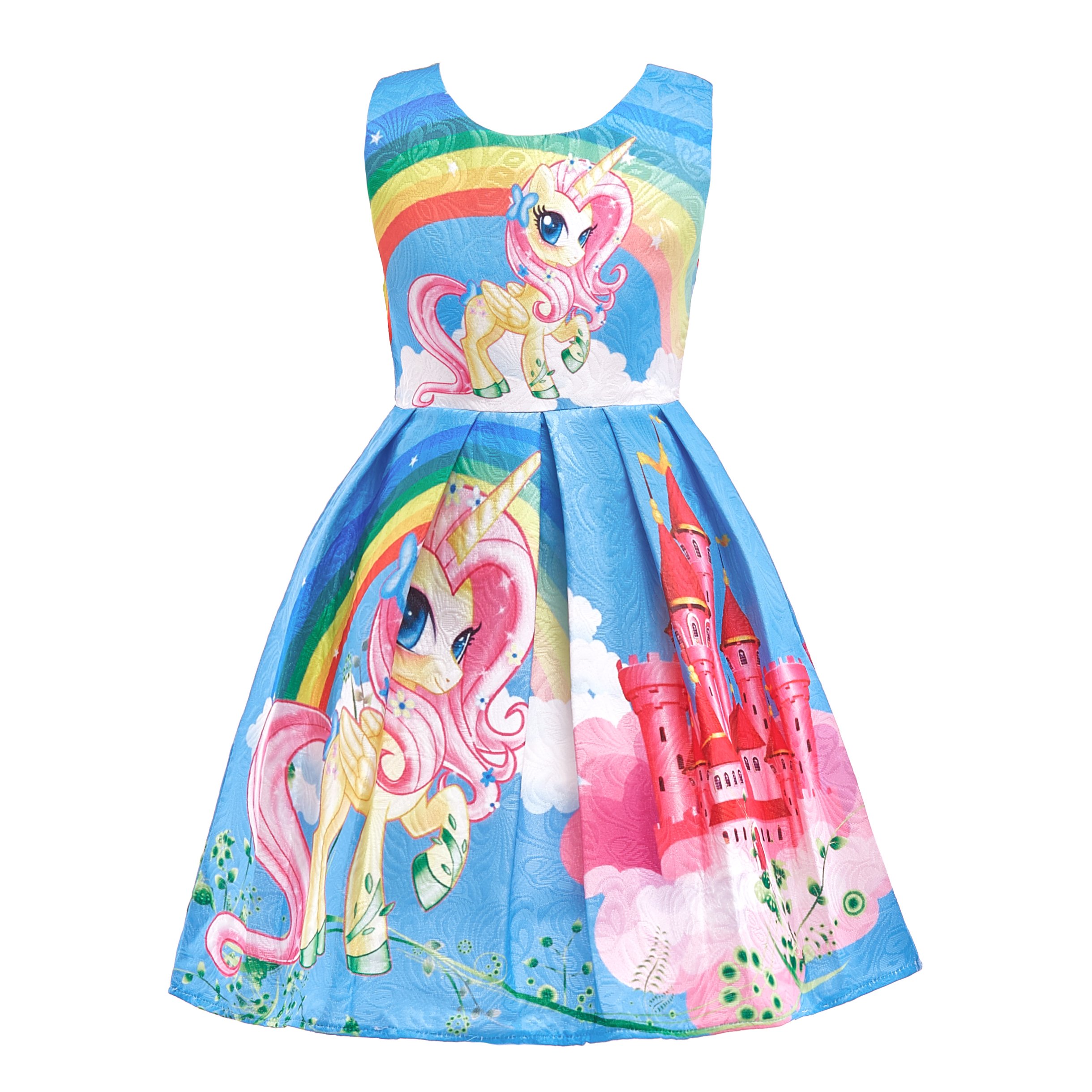 Lito Angels Vestido de Unicornio para Niñas Pequeñas, Ropa Casual de Verano, Talla 4-5 años, Estilo C - Azul