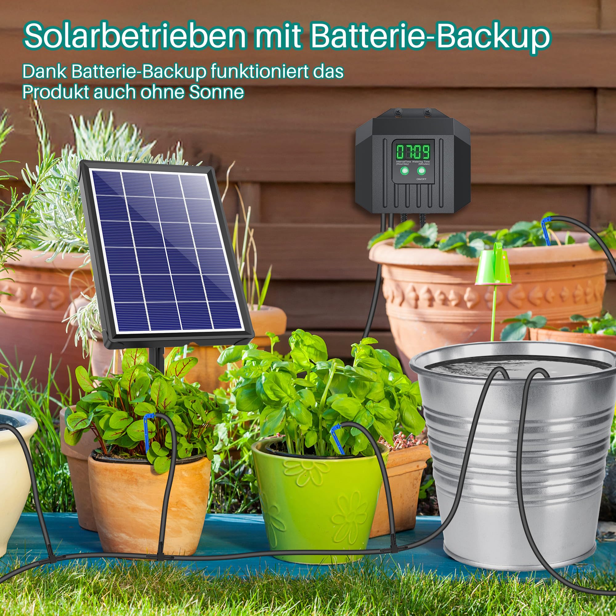 Biling Solar Automatische Bewässerung für Pflanzen im Urlaub, 3,5W 15M Solar Bewässerungssystem mit Timer für Garten Balkon Gewächshaus Blumen Pflanzenbewässerung, Eitersparnis und Umweltbonus