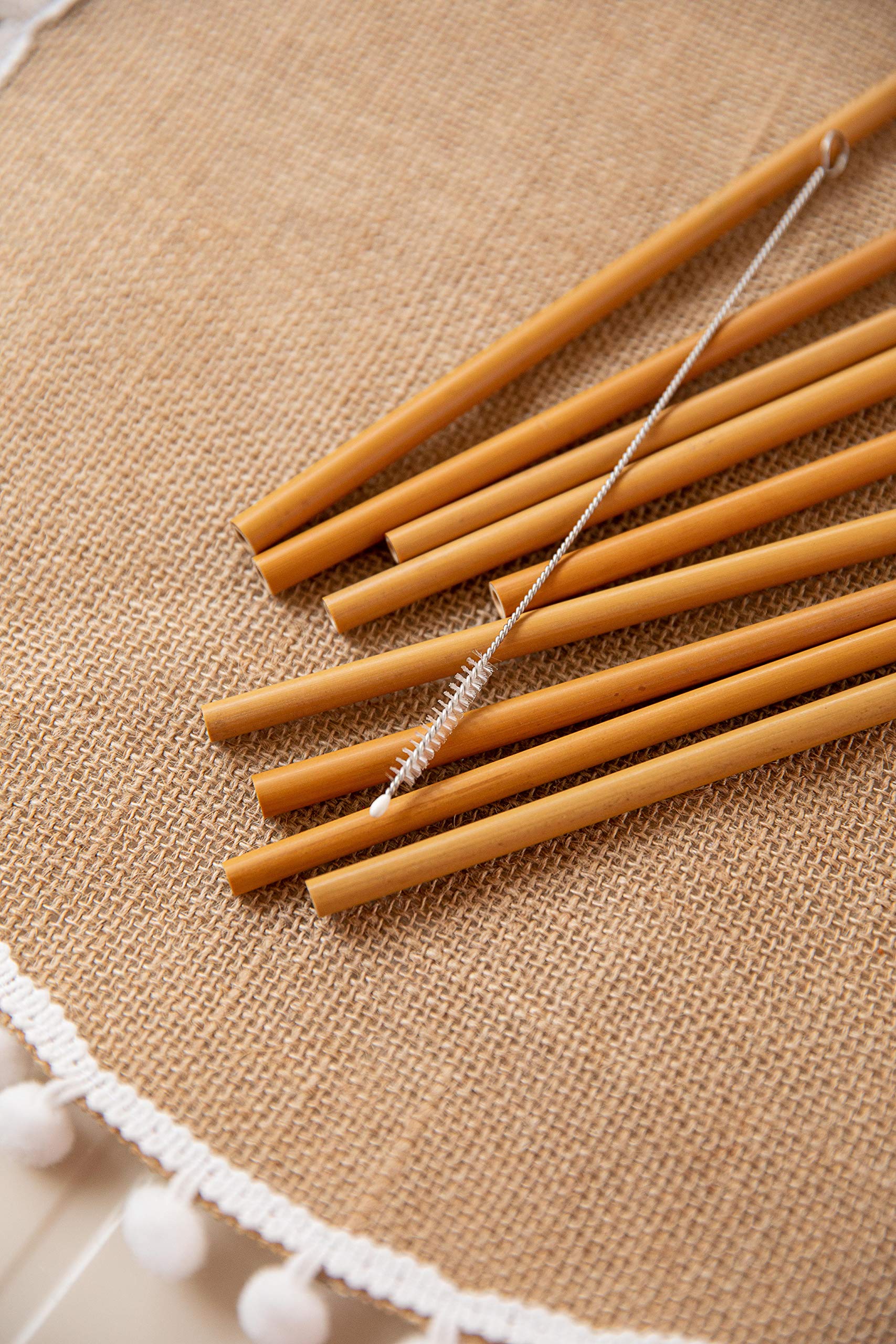 Natural Elements Zestaw Bambusowych Słomek ze Szczoteczką, 10 Sztuk, Wielokrotnego Użytku, 19 cm