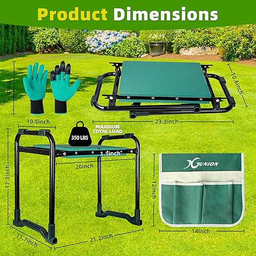 Miniatura 2 de Taburete de jardín y asiento de jardín resistente con asas, banco de asiento viene con bolsa de herramientas y guantes, regalos de jardinería para