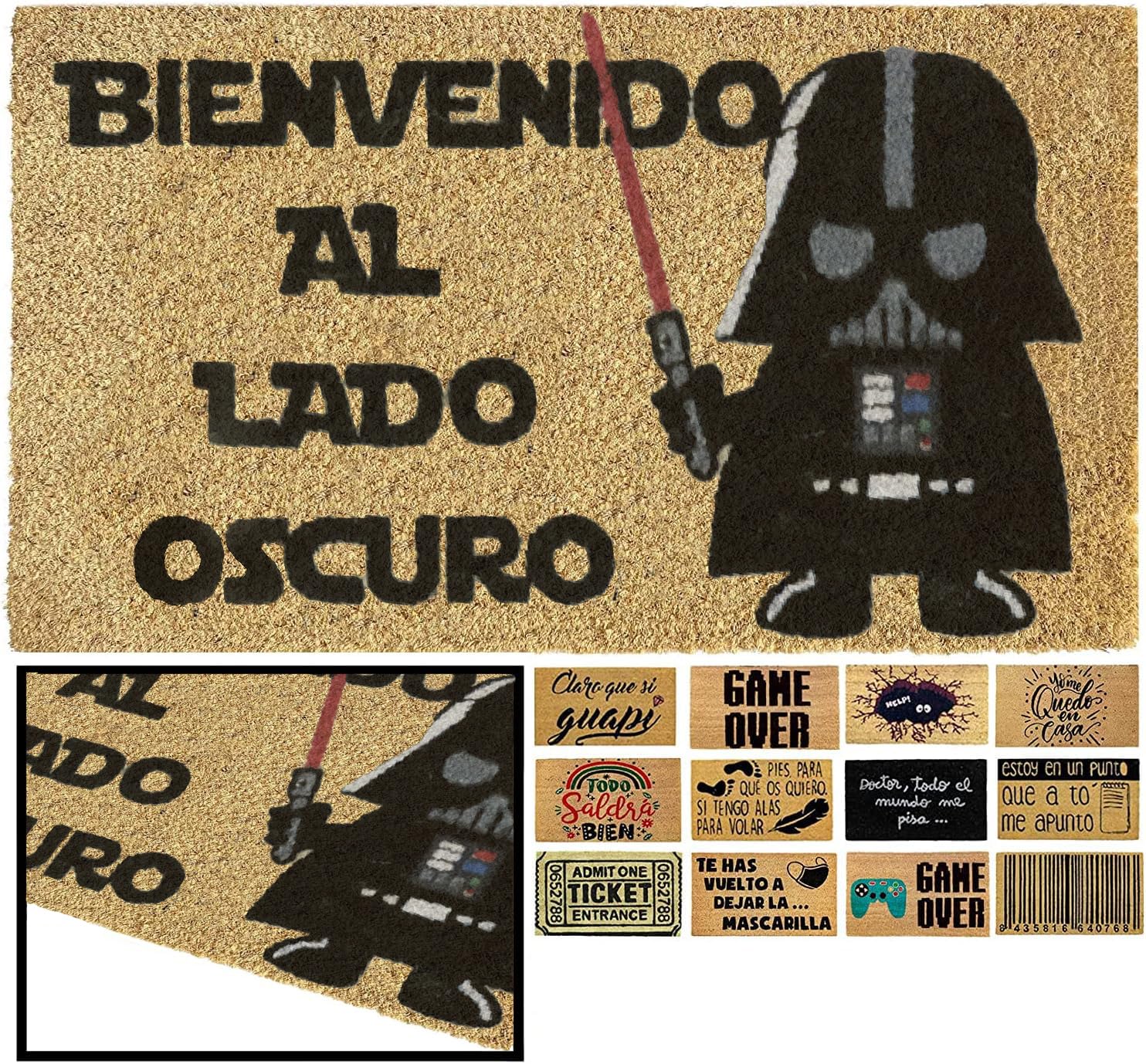 LucaHome - Felpudo Entrada casa Original y Divertido de Coco Natural - Felpudo Bienvenido Lado Oscuro 40x60 - Ideal para Puertas de Exteriores Cubiertas, pasillos y entradas de hogares
