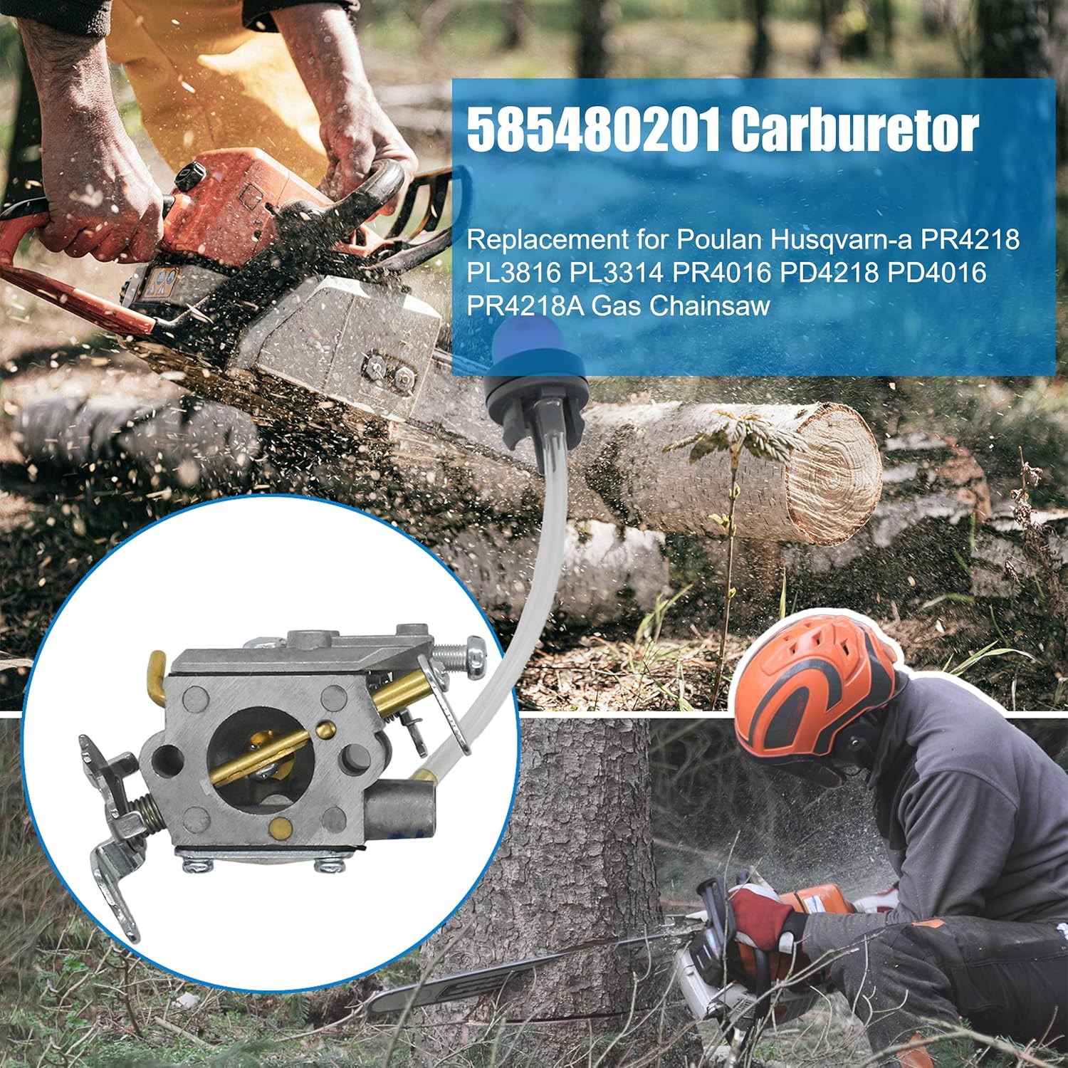 585480201 PR4218 Carburetor Replacement for Poulan Husqvarn-a PL3816 PL3314 PR4016 PD4218 PD4016 PR4218A Gas Chainsaw with Chainsaw Air Purge Primer Bulb