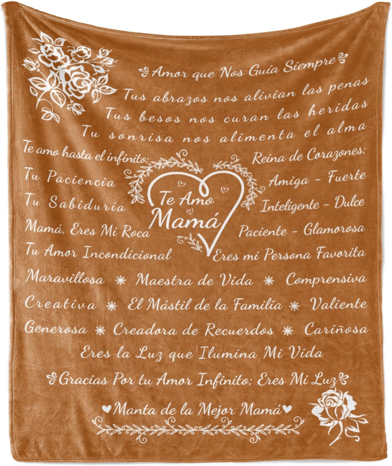 Ambesonne Mama Gift Blanket, Regalo Personal de Cumpleaños, Día de la Madre y Navidad de hijos, Flannel Fleece Bed & Throw Cover Filled with Appreciation Love Words, 50" x 70", Cinnamon