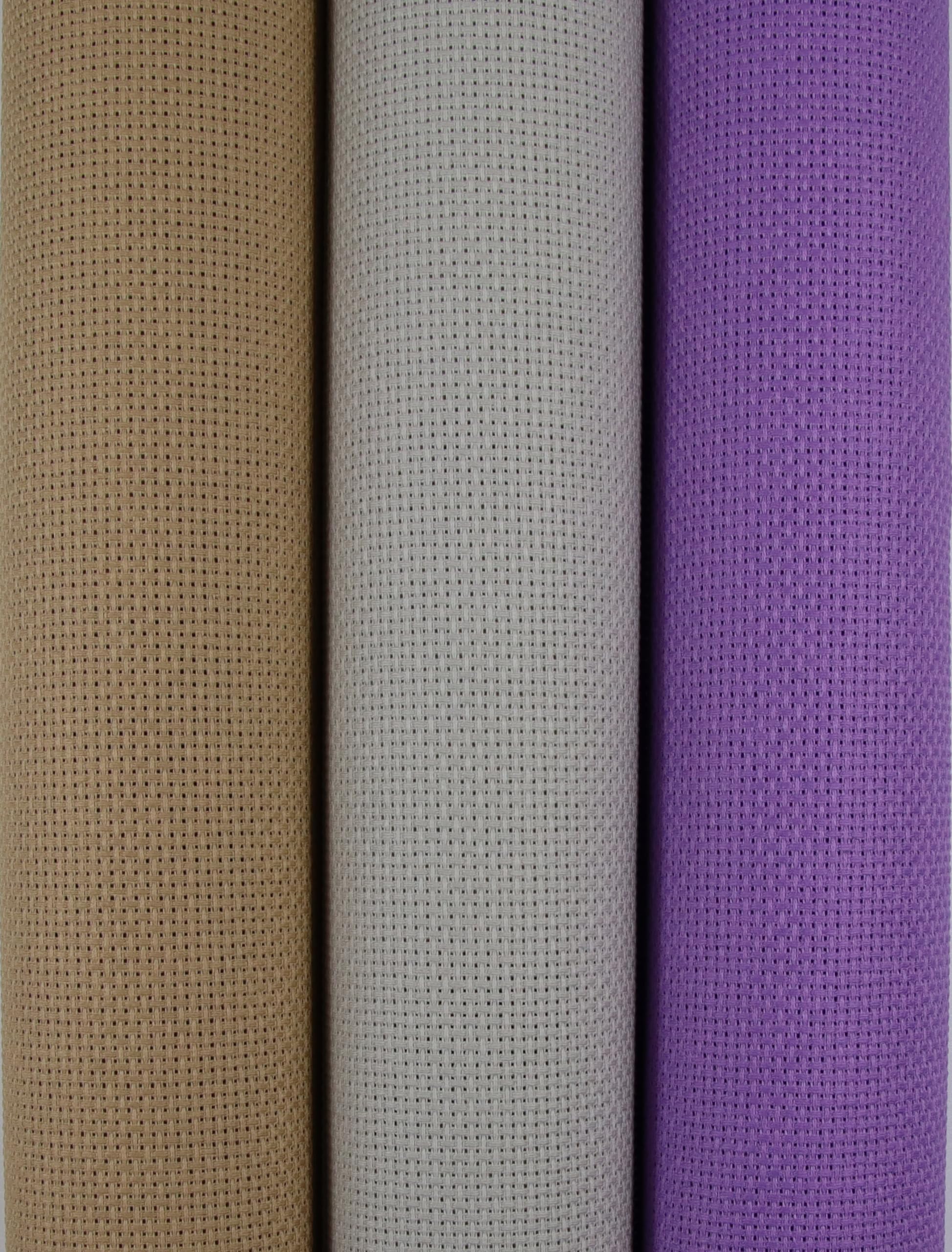 KCS 3 pc of 15" x 18"(38cmx45cm) Counted Cross Stitch Cotton Aida Cloth Needlework Rolled Fabric Box,14CT,Pearl Grey+Khaki+Lavender