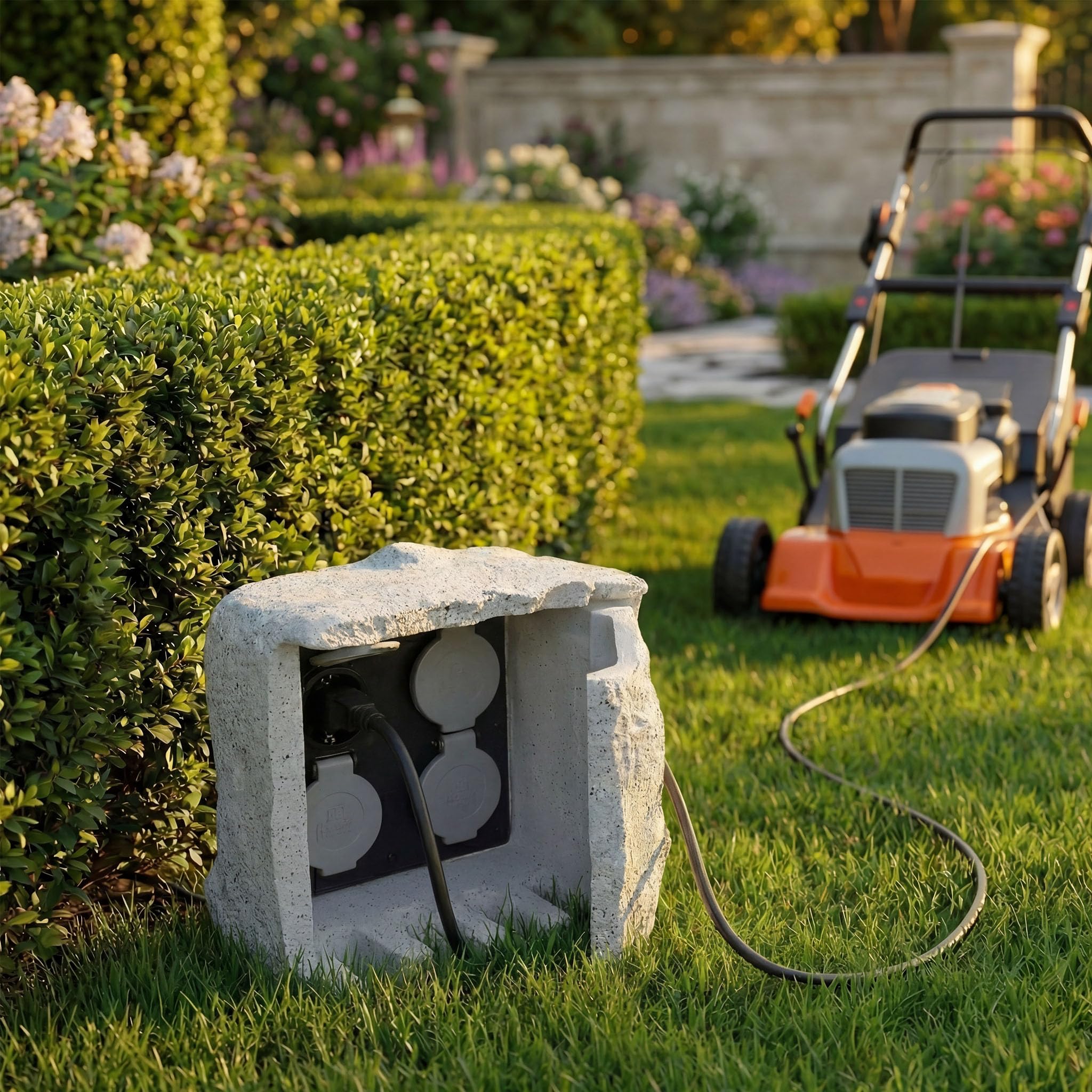 Wiltec Presa multipla per esterno 4 prese cavo 5m Multipresa da giardino effetto pietra, protezione IP44