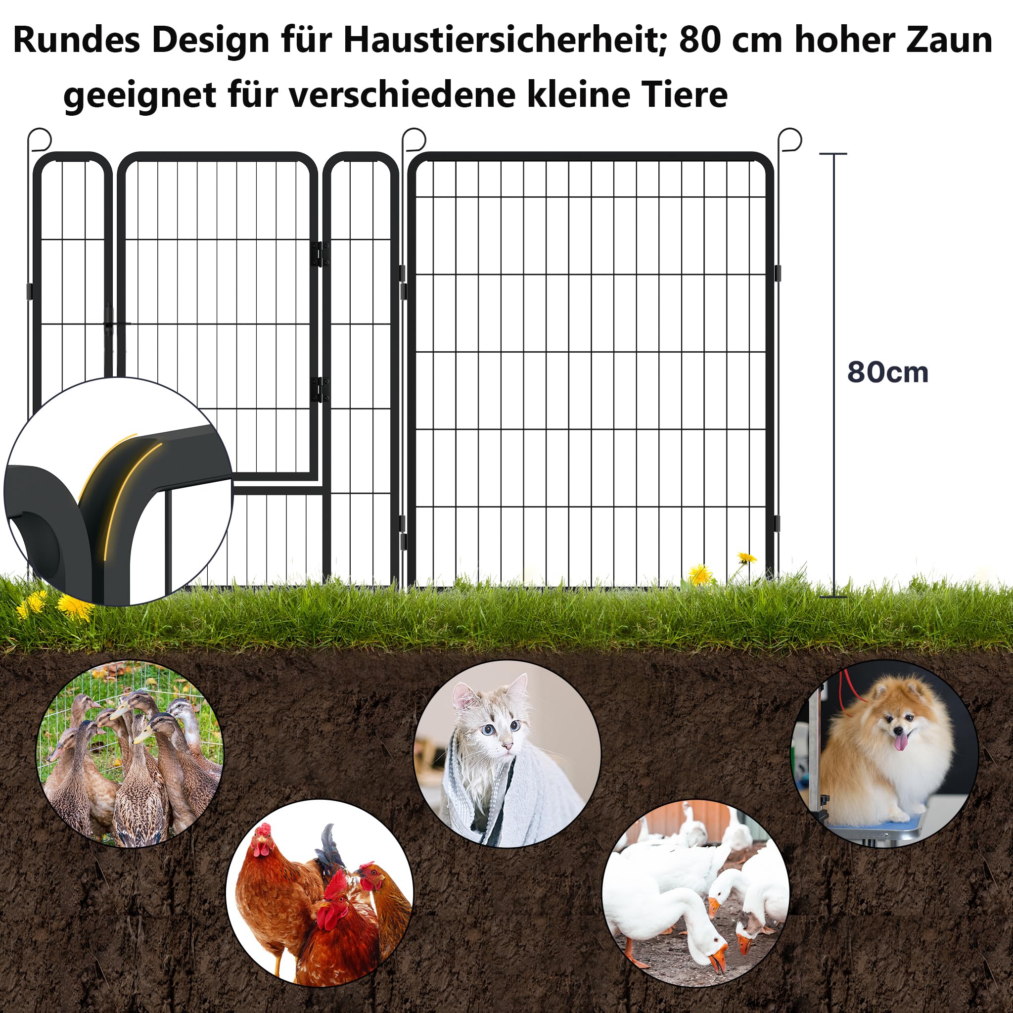 12 pezzi, altezza 80 cm, per cuccioli, con porte e ancoraggi a terra, per conigli, cani, piccoli animali