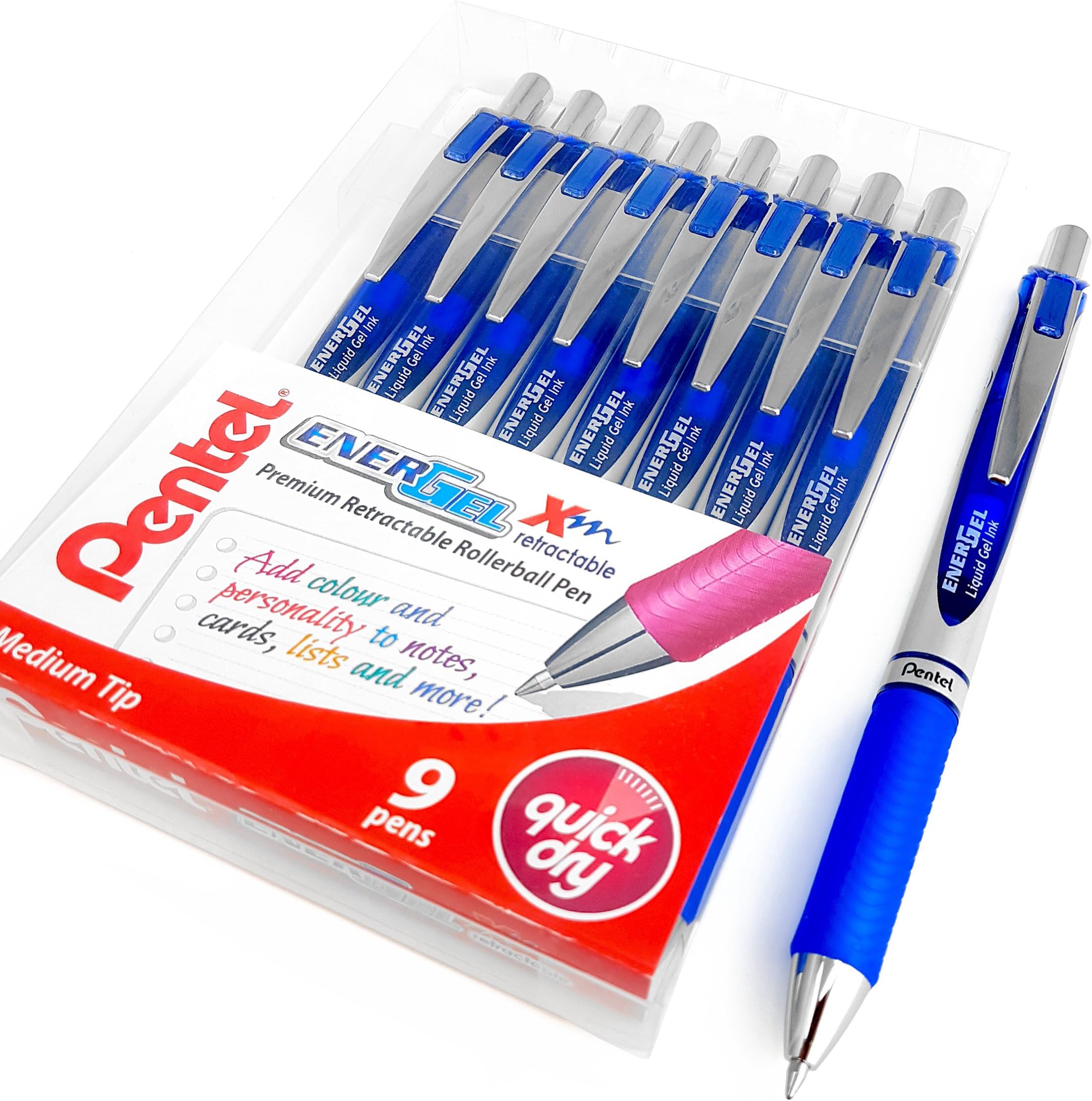 EnerGel XM BL77 - Retractable Liquid Gel Ink Pen - 0.7mm - 52% Recycled - Wallet of 9 - Blue