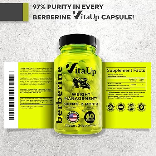 Miniatura 8 de Suplemento de berberina de 500 mg  Berberina fabricada en Estados Unidos 500 mg  Berberina HCL sin OMG  Suplementos de berberina para control de