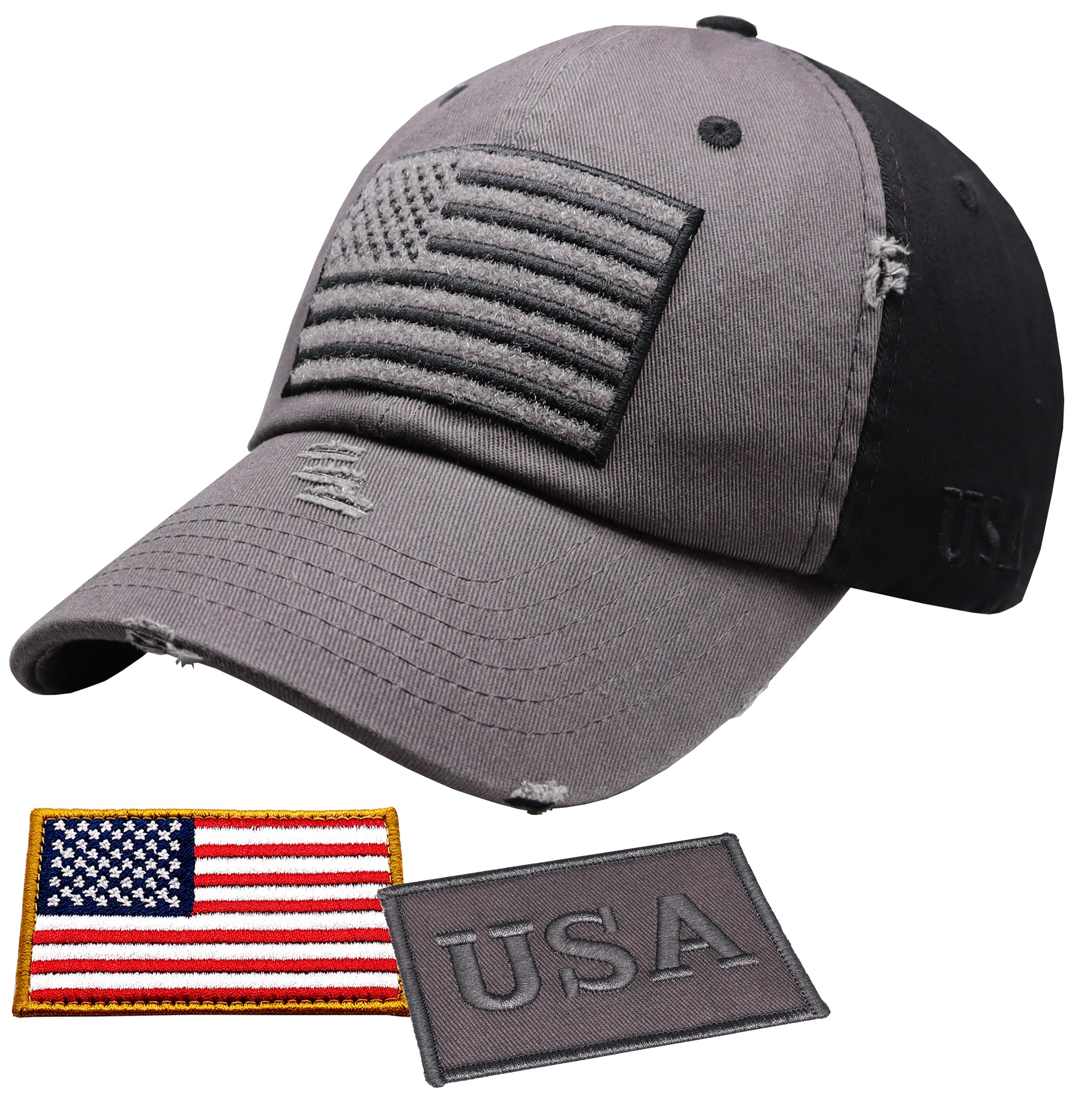 Antourage American Flag Unisex Baseball Hat for Men and Women | USA Flag Mesh Snapback Cap with 2 Patriotic Patches