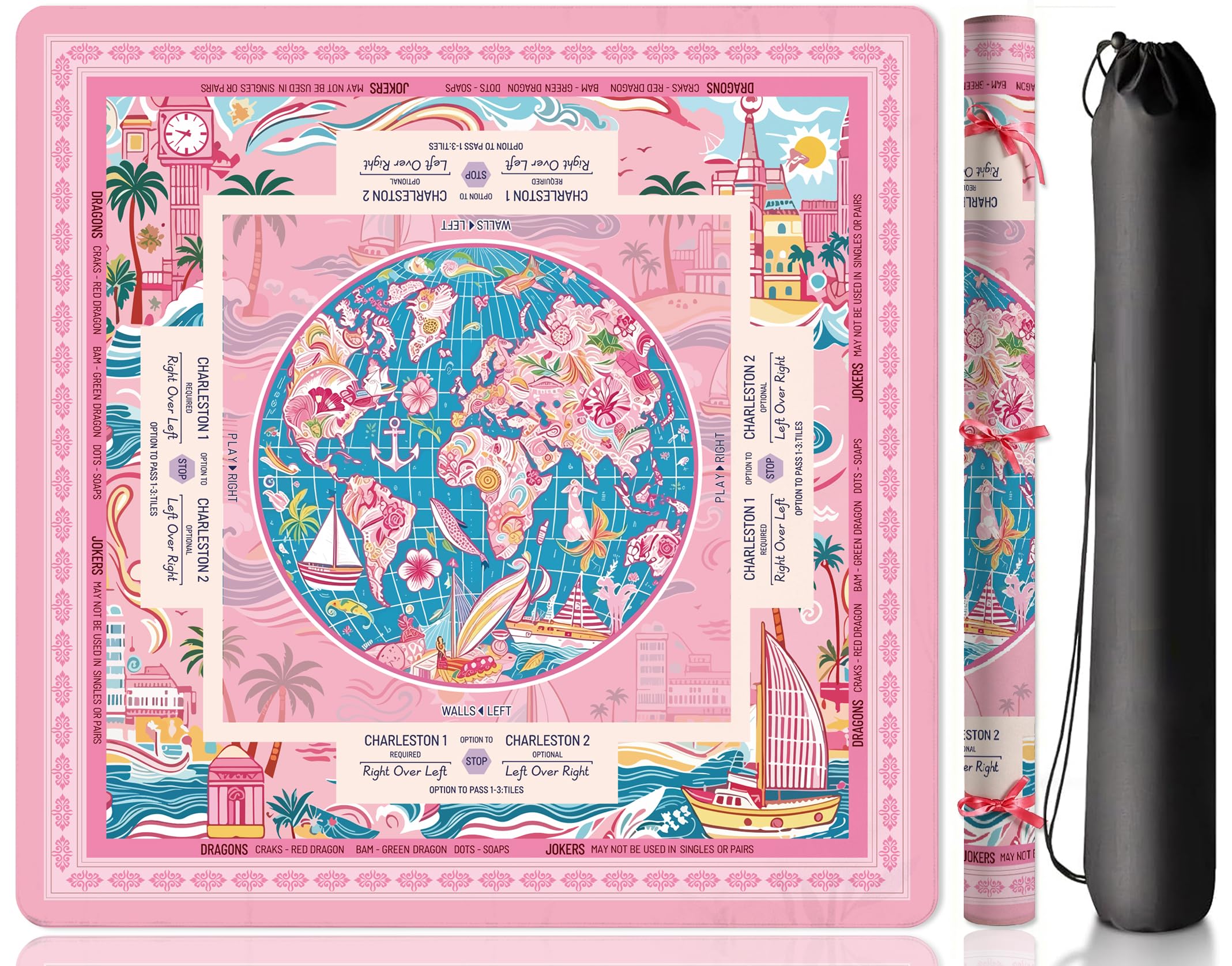 Photo 1 of QAWRZZPR Mahjong Mat with Rules - Pink Map