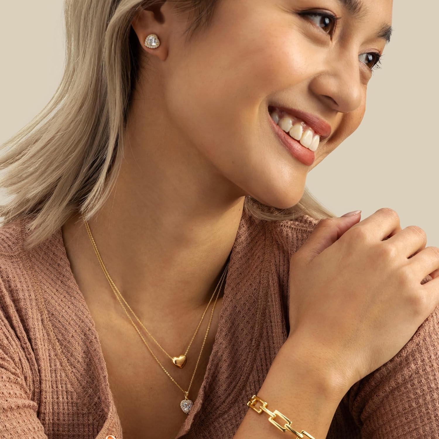 Rocksbox Kate Studs in Champagne - Rose Gold Studs with Cubic Zirconia Pave - High Polish 18k Rose Gold Plating - Premium Quality Jewelry - 9.1mm