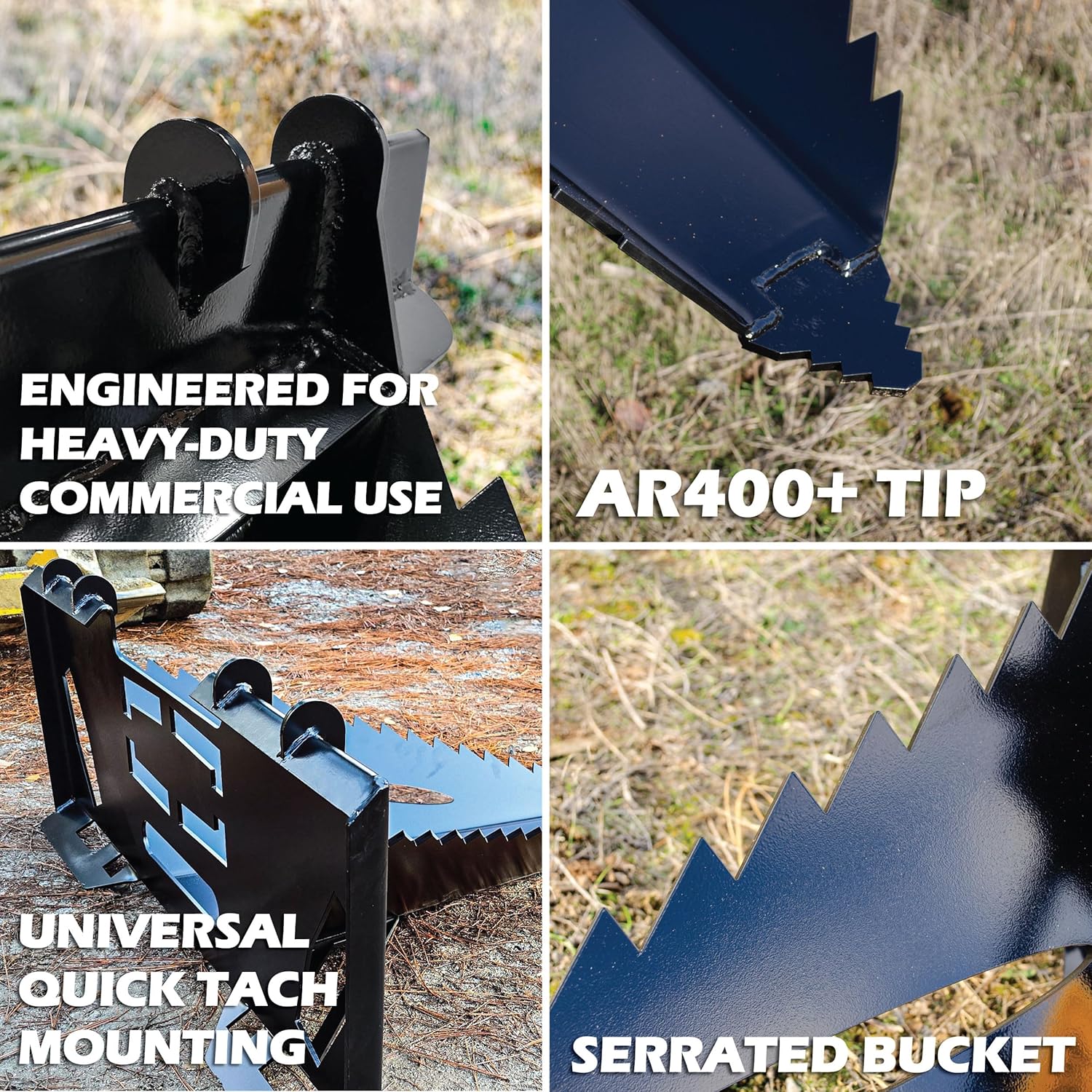 HD Industrial Grade Stump Bucket Attachment for Skid Steer | Made in USA | Tree & Stump Puller | Root Grapple | Tree Scoop Digger | Root Ripper | Serrated Edge | AR400 Tip
