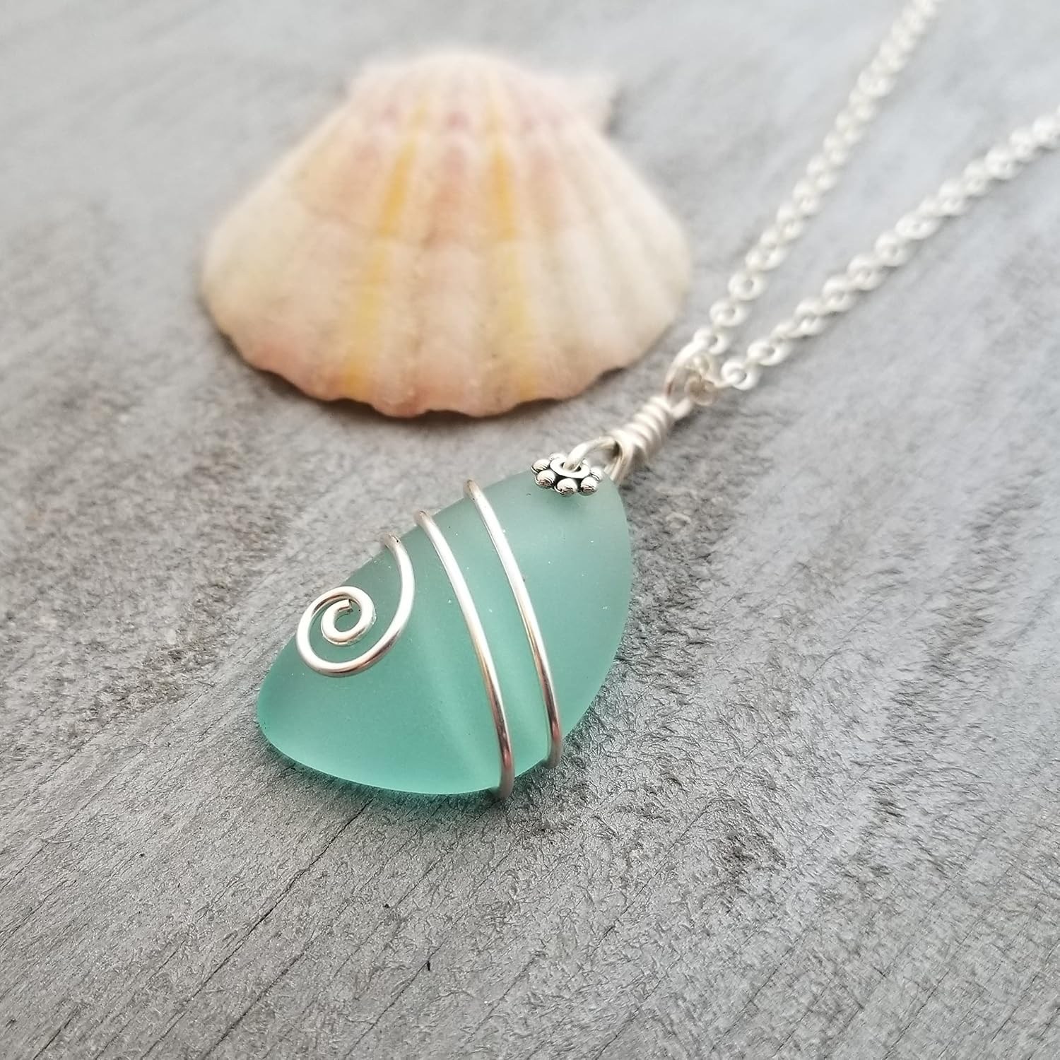 Handmade in Hawaii, wire wrapped sea glass necklace, (Hawaii Gift Wrapped, Customizable Gift Message)