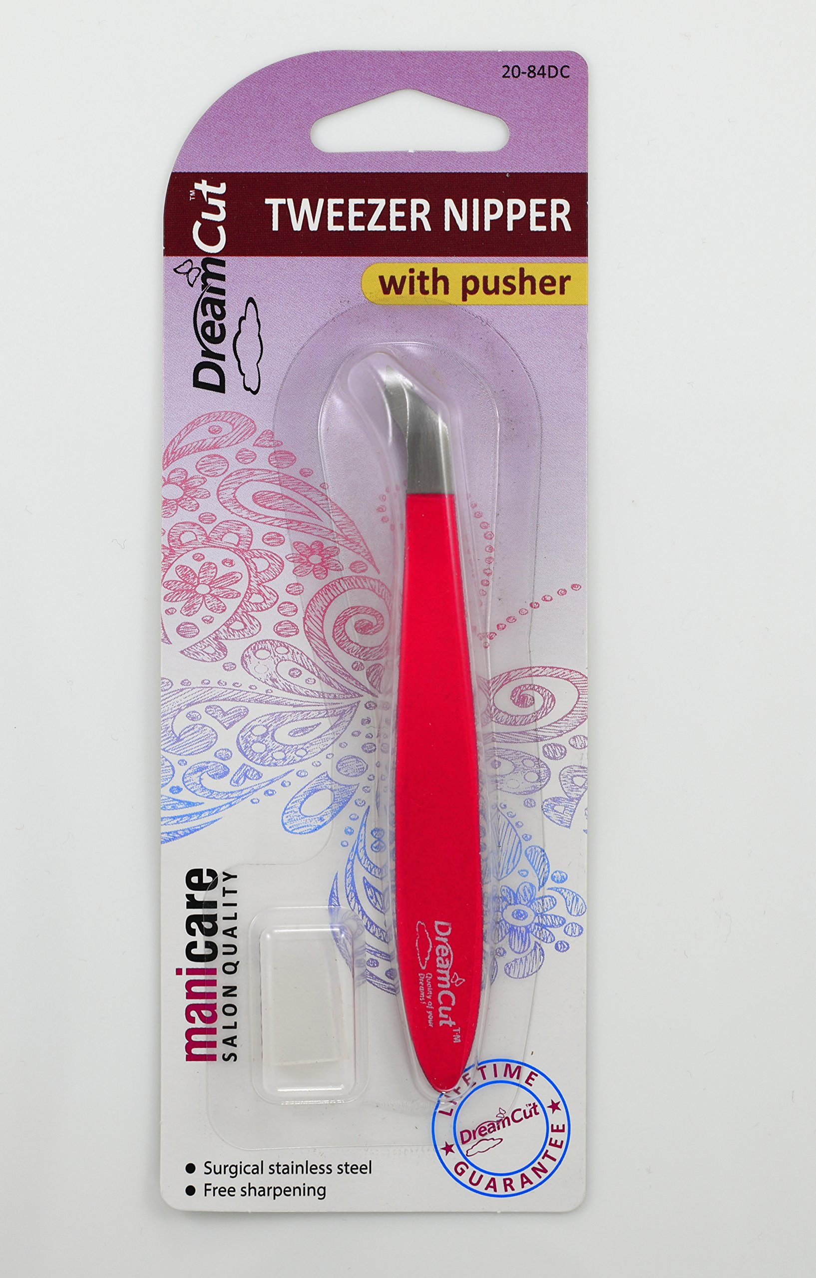 Tweezer Nipper with Pusher (Cuticle Nipper) (Hot Pink)