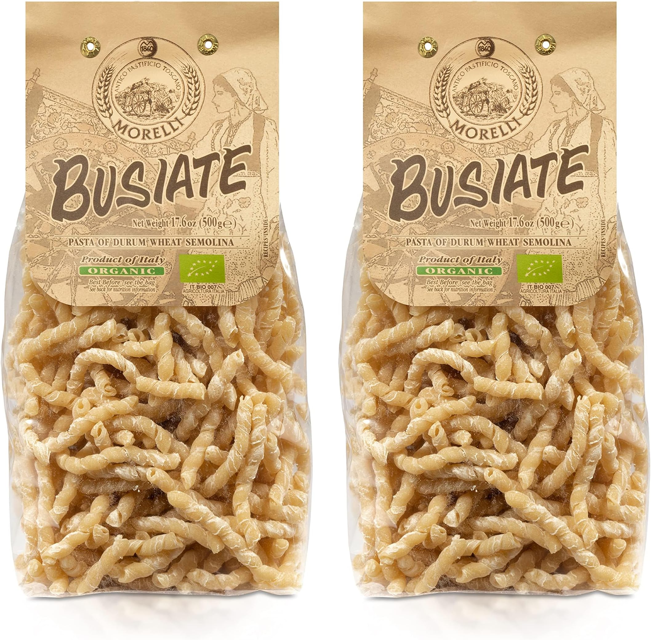 MORELLIBusiate Pasta - Spiral Italian Pasta Made in Italy with Durum Wheat Semolina 500g - Pack of 2