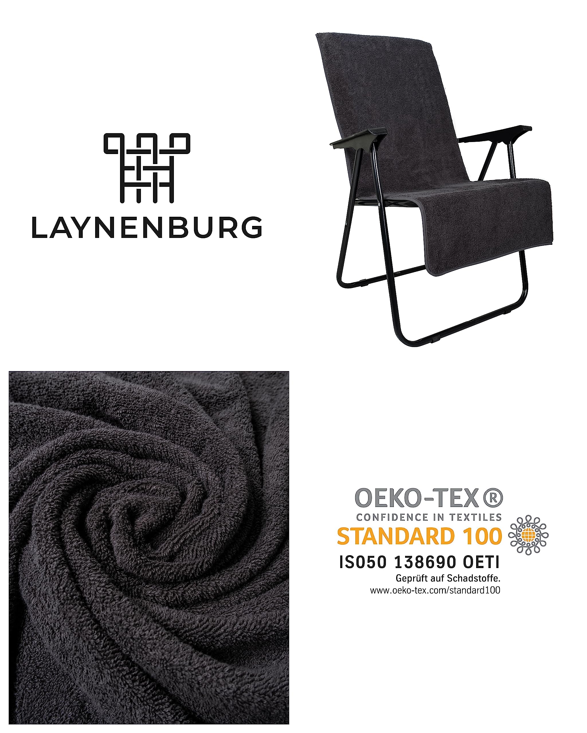 Brandsseller Badstof hoes 65x130 cm – met capuchon voor tuinstoel – 100% katoen – wasbaar, antislip, Öko-Tex Standard 100 – Bruin