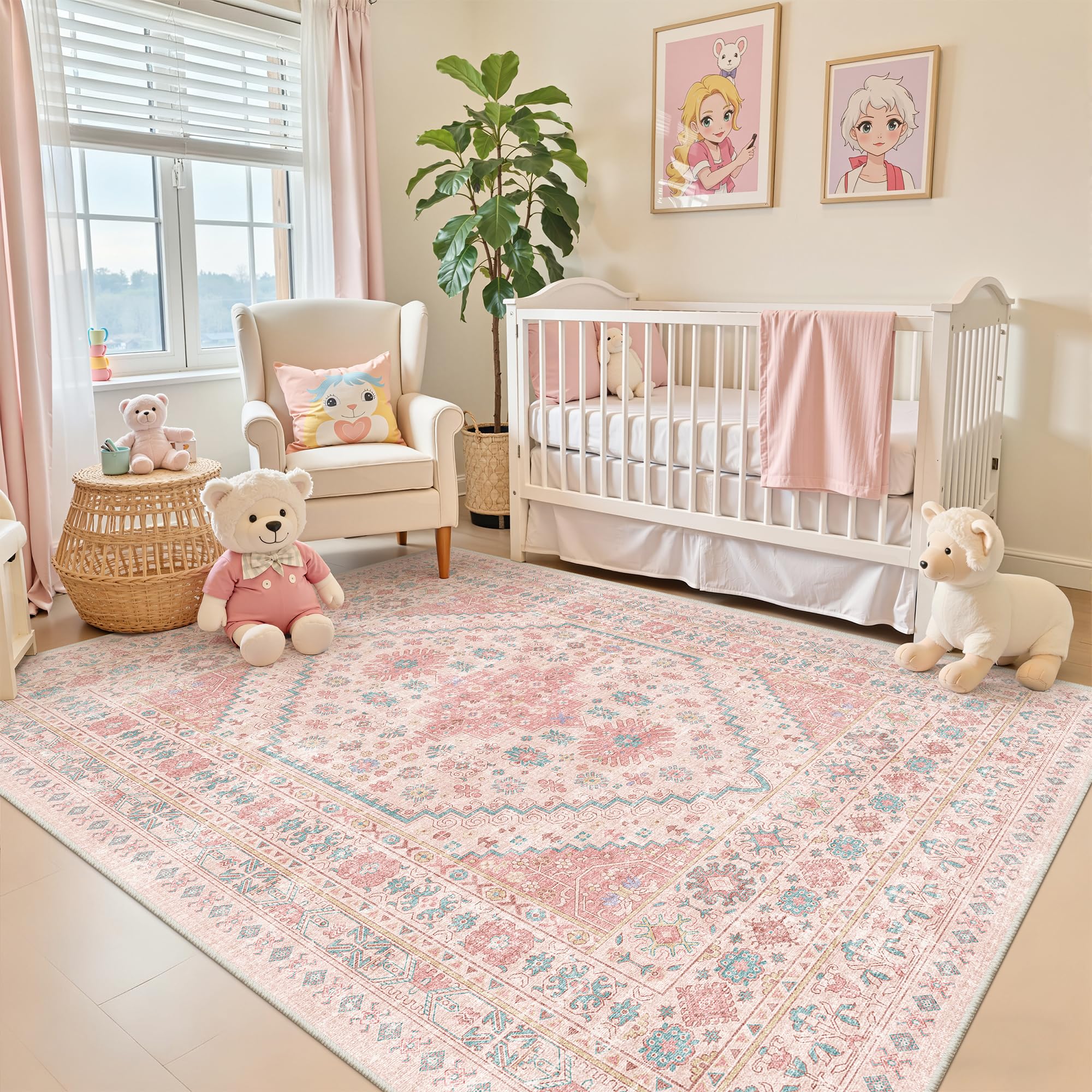 zesthome Pink Rugs for Bedroom-5x8 Area Rugs for Living Room,Girls Room — image 1