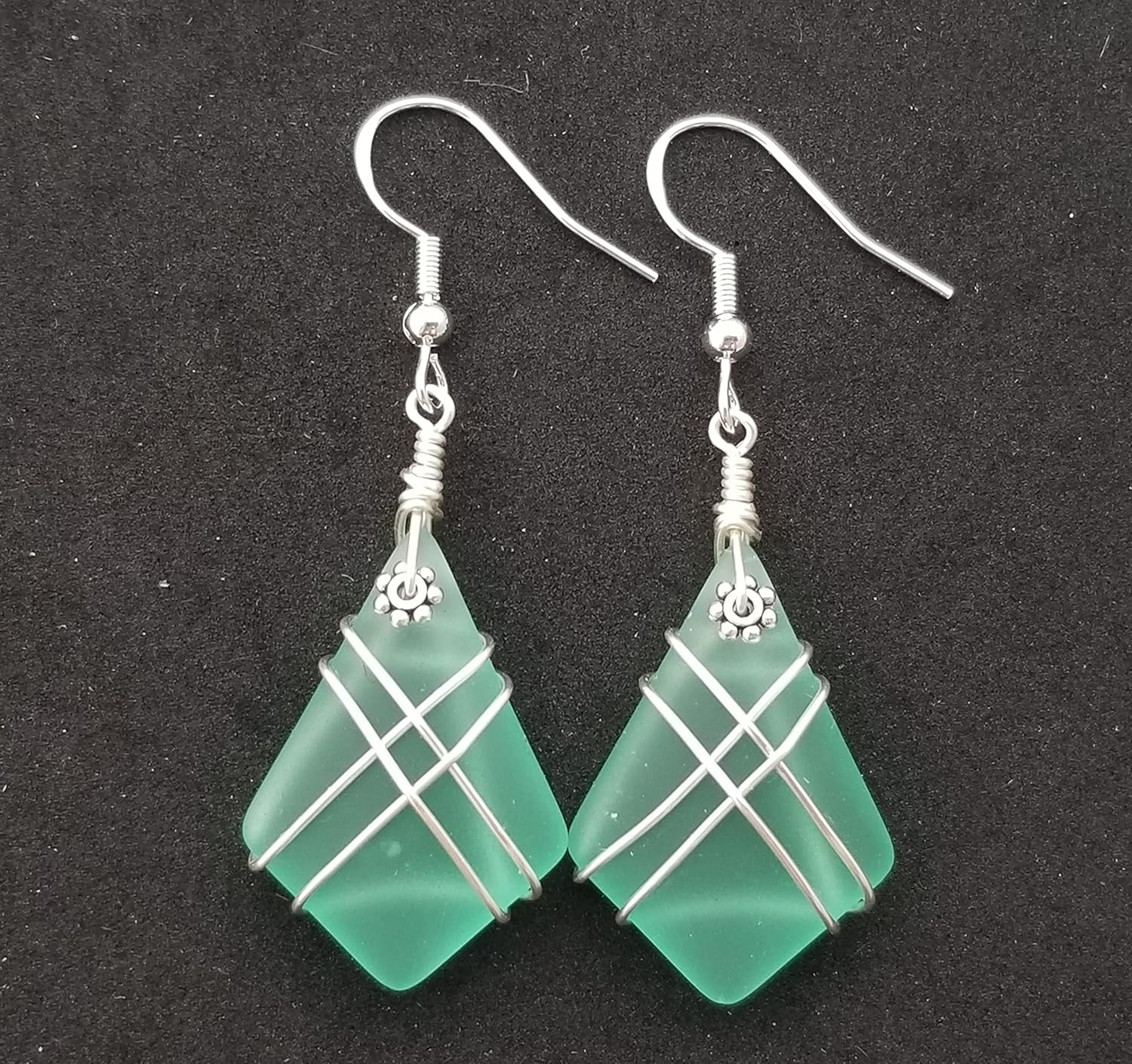 Yinahawaii Handmade Sea Glass Earrings, Hawaiian Jewelry, Wire Cross Earrings, Handmade Earrings Sea Glass Jewelry For Women Birthday Gift For Her - Image 4