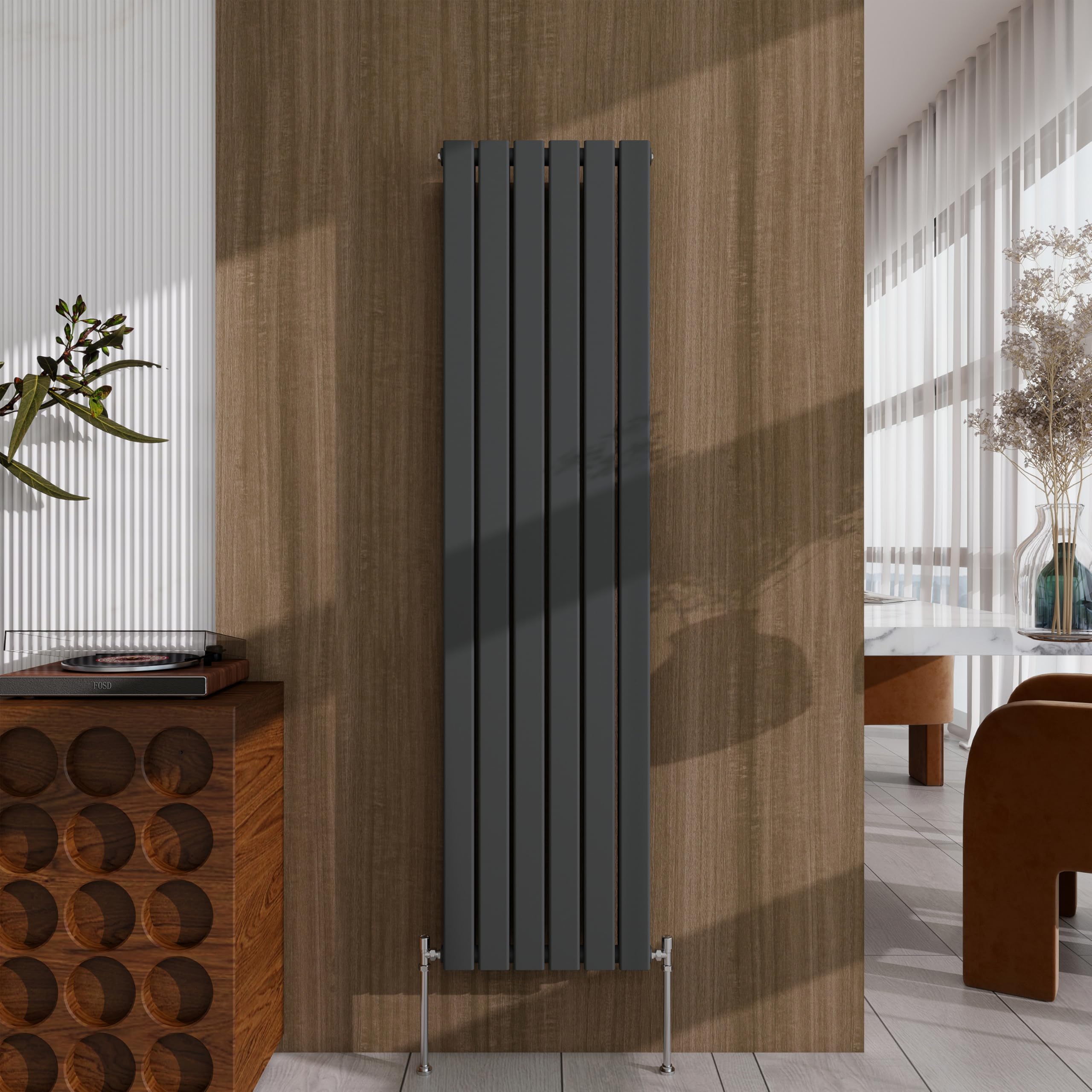 Anthracite Vertical Designer Radiator – 1600×408mm Double Panel Flat – Modern Central Heating Bathroom Radiator
