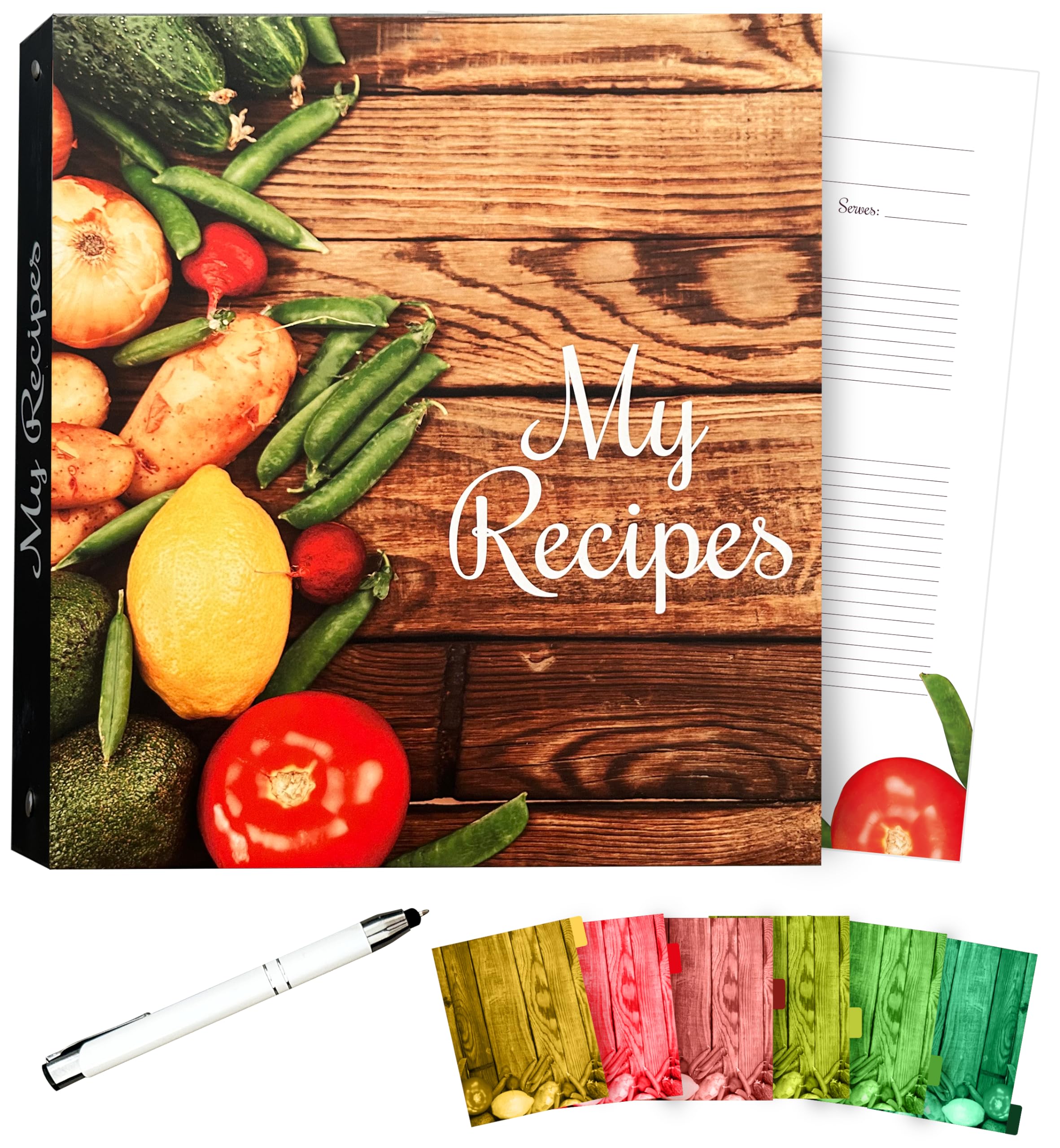 Libro di ricette per ricette con pennarello impermeabile, organizer per ricette, include penna, 30 protezioni, 30 pagine e 6 divisori, 27,9 x 30,5 cm, raccoglitore per ricette a 3 anelli, libro di