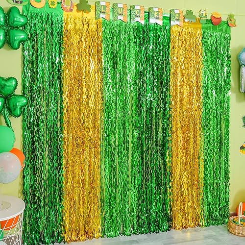 LOLStar Paquete de 2 cortinas de flecos de papel de aluminio para el día de San Patricio, decoración de fiesta del día de San Patricio, 3.3 x 6.6