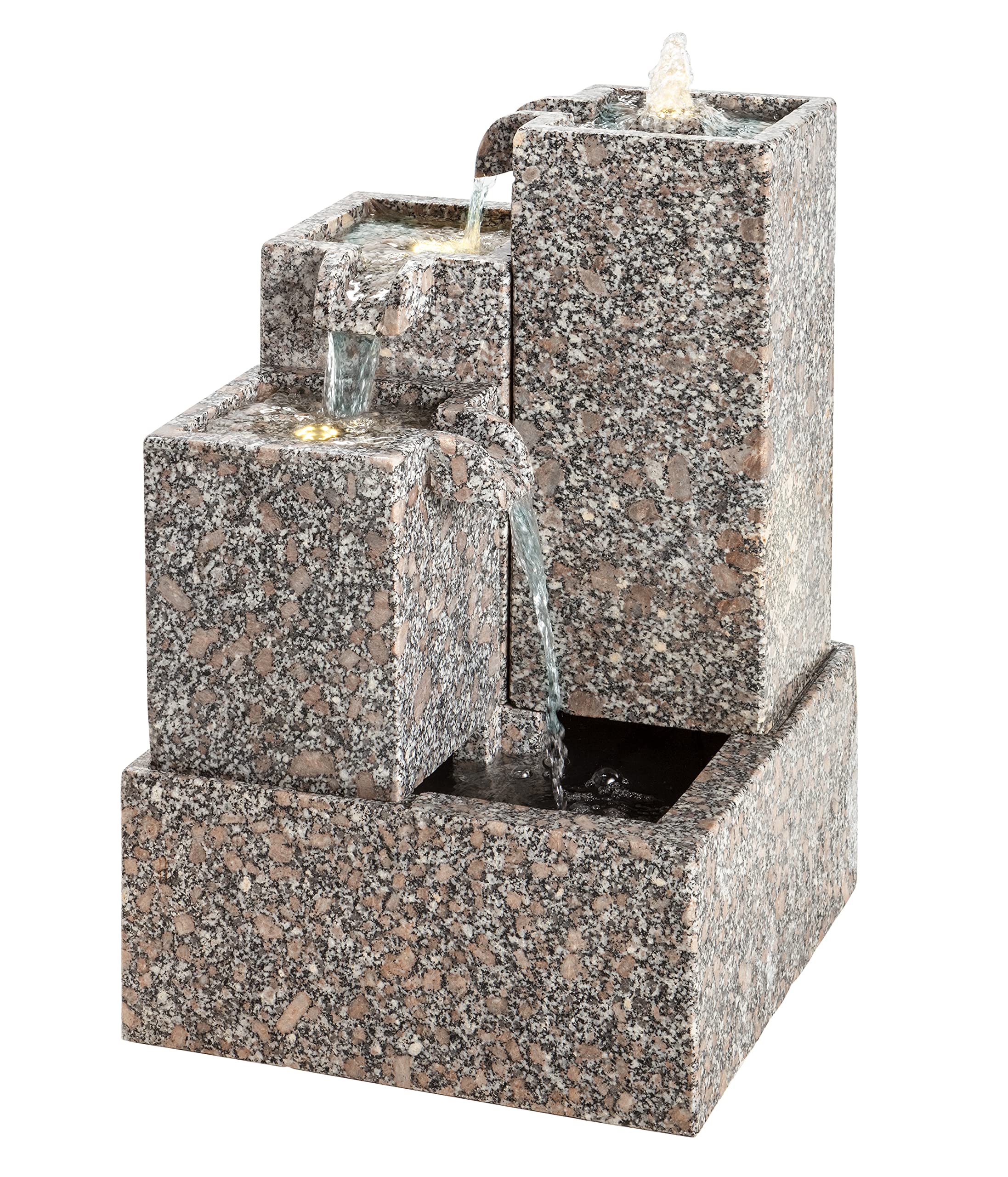 Dehner Gartenbrunnen Cascada mit LED Beleuchtung, ca. 65 x 43 x 43 cm, Granit, grau