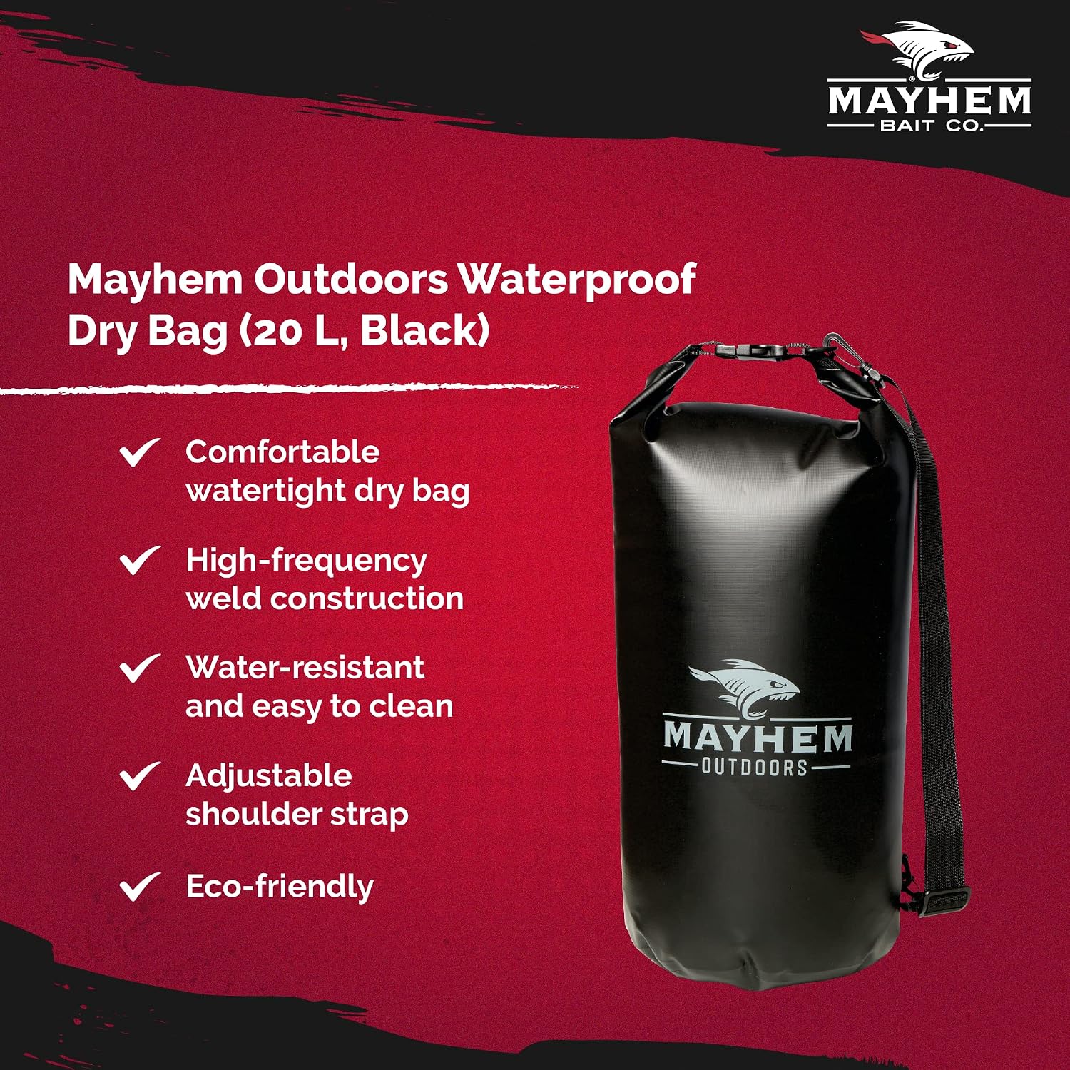 Mayhem Bait Co. Waterproof Dry Bag with Waterproof Phone Case, (Black, 20L)