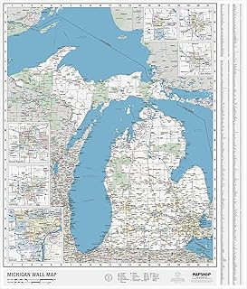 Laminated Michigan State Wall Map Large Poster, Includes the Most Legible Location Labels, Vibrant Blue Color Scheme, 46” x 54”, Great for the Home, Office, or Classroom, Developed in the USA