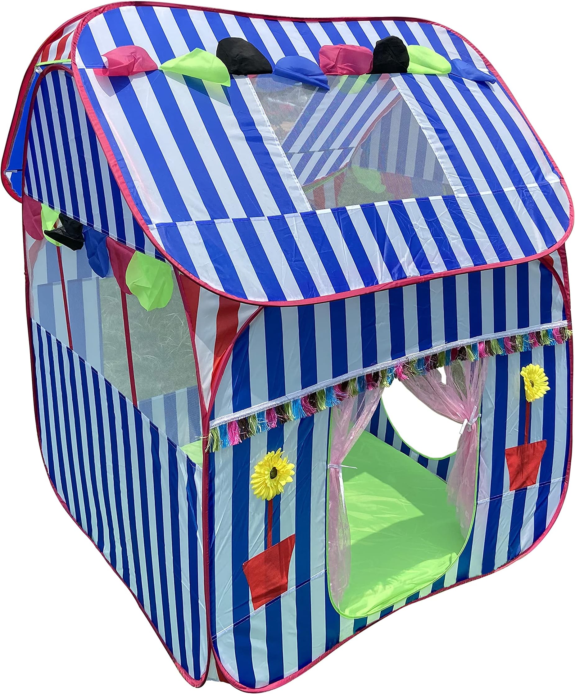Homecute Foldable Pop Up Hut Type Kids Toys Jumbo Size Play Tent House for Boys and Girls (Big Size Blue-White)