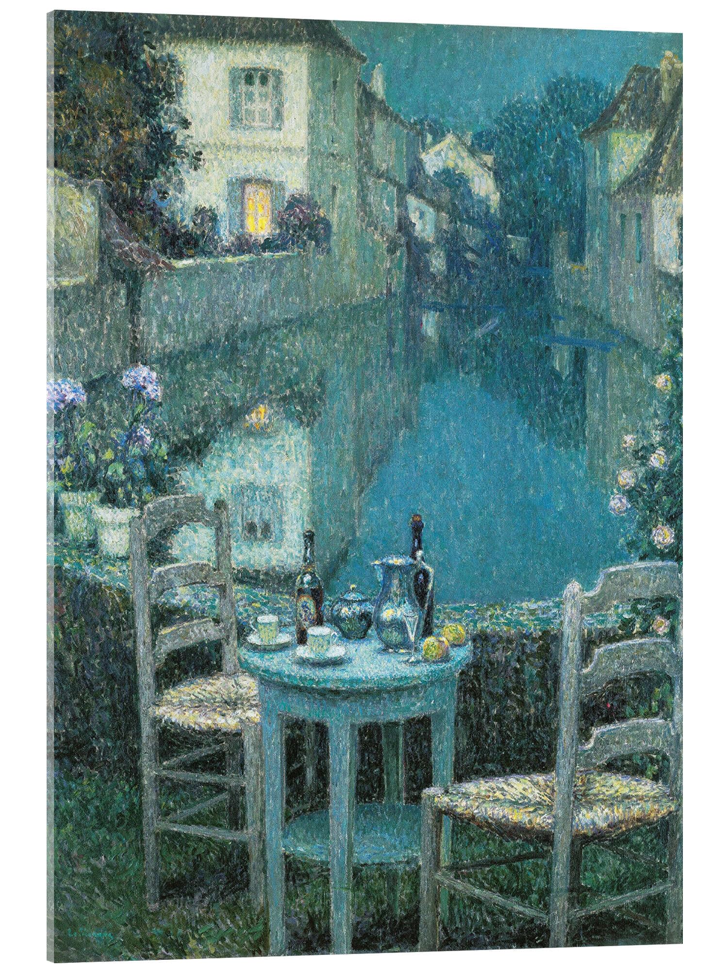 Posterlounge Une petite table au crépuscule Tableau en verre acrylique
