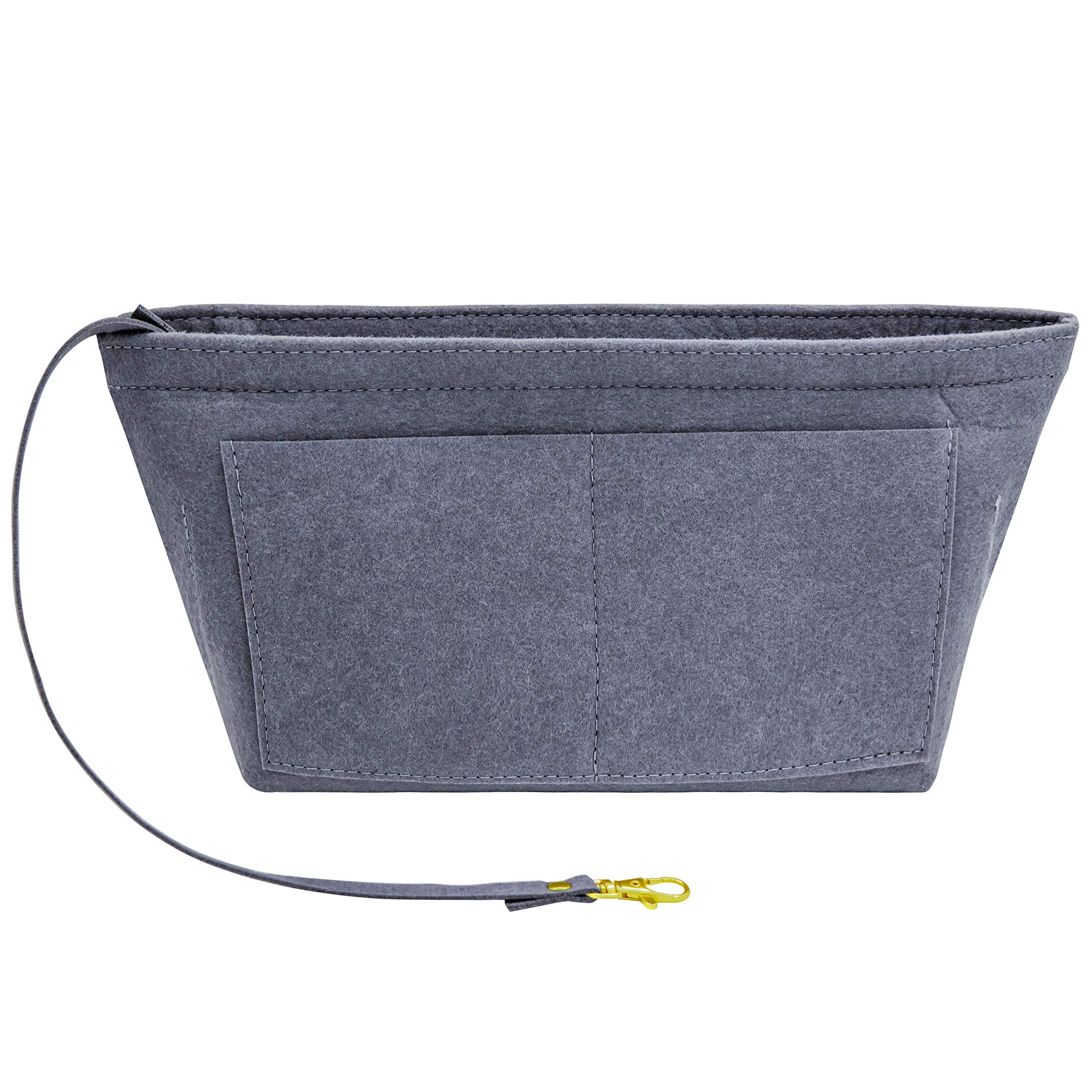 Fovasen Felt Handbag Organiser Insert, Bag Organiser Insert with Handles Keychain, Pocket Purse Cosmetic Storage Bag for Women, Smoky grey-XLarge