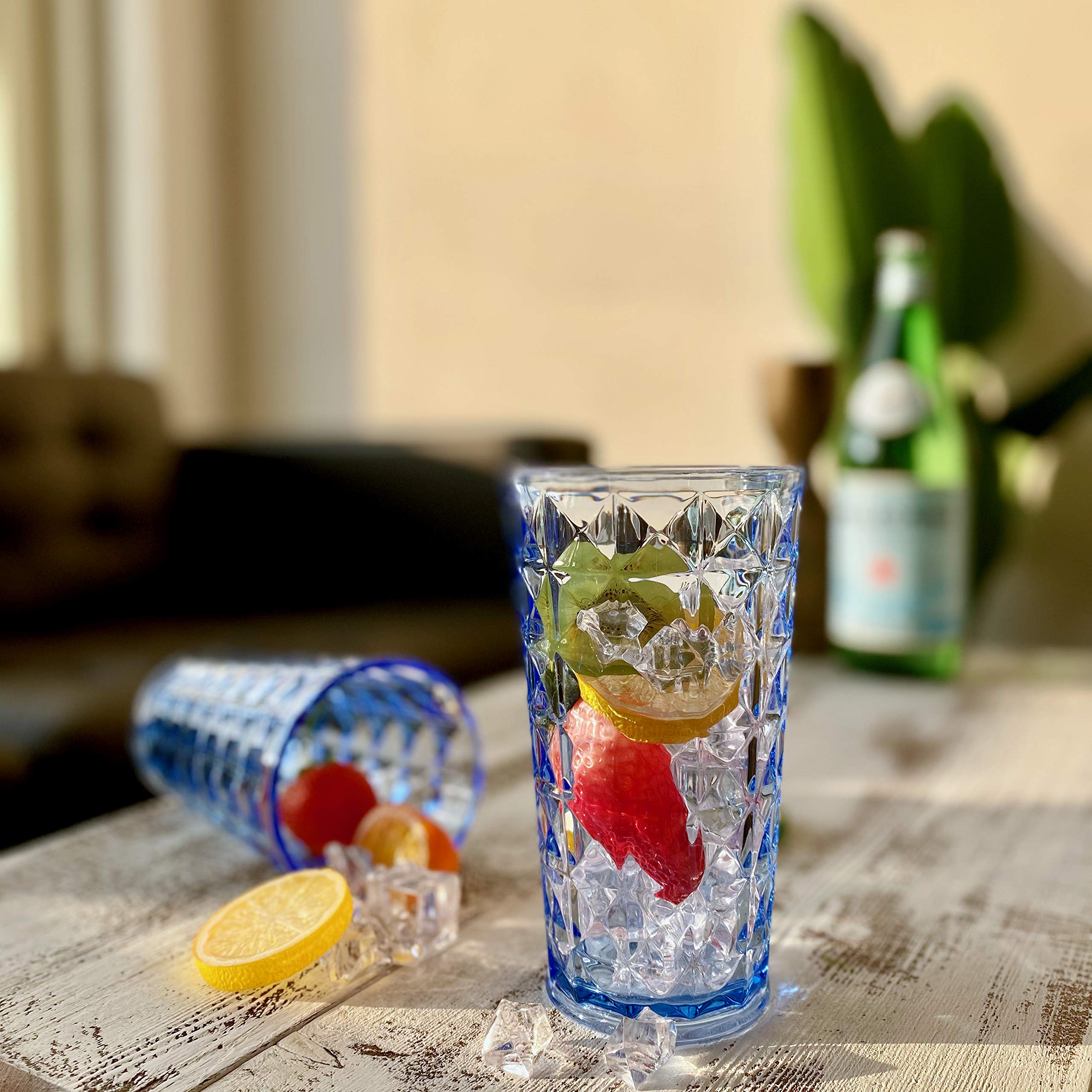 KLIFA - CUPID- 600 ml, zestaw 6 sztuk, akrylowe szklanki Highball, bez BPA, plastikowe naczynia do picia, nadają się do mycia w zmywarce, niebieskie