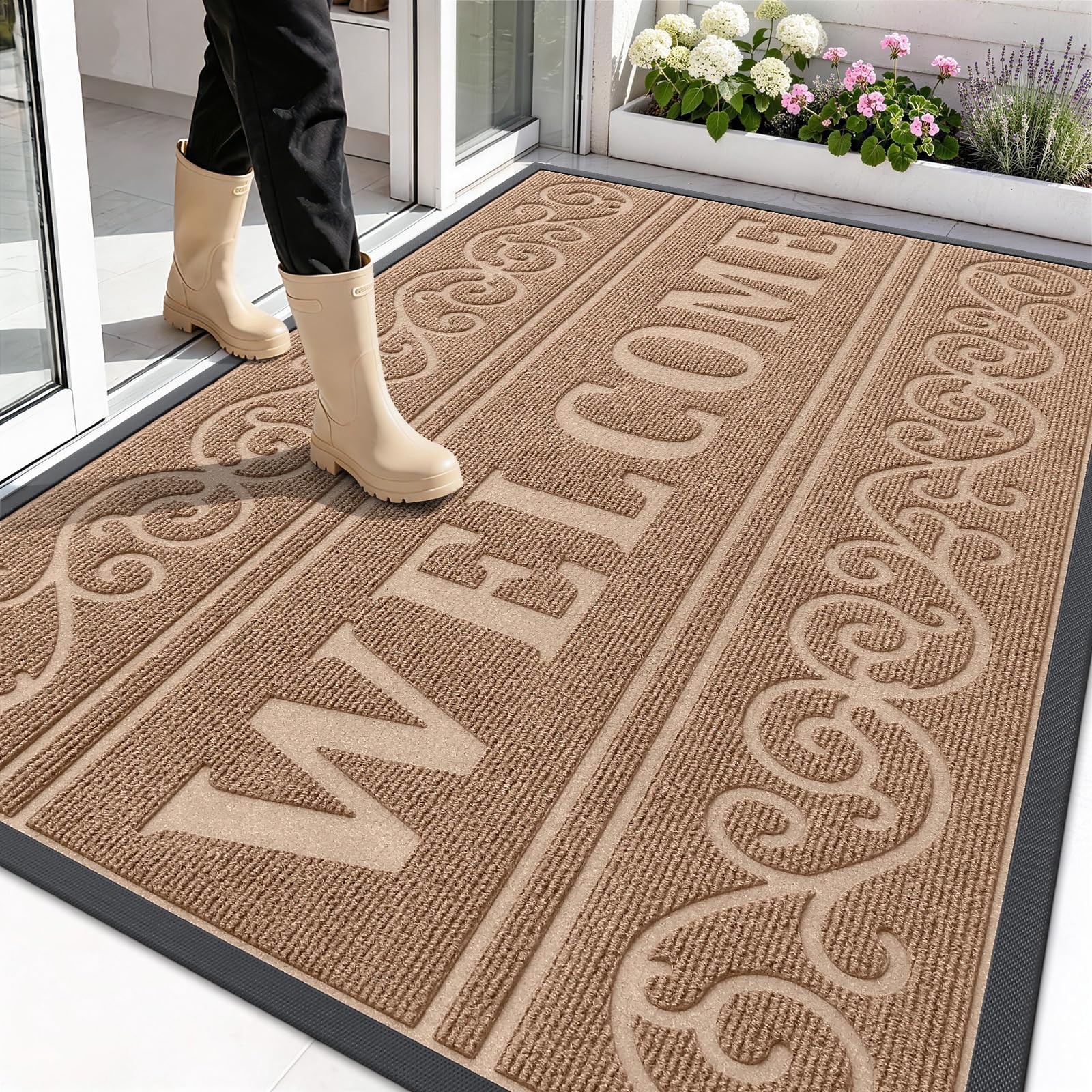 OLANLY Welcome Door Mat Indoor Outdoor 59x34, Heavy-Duty Rubber Doormat