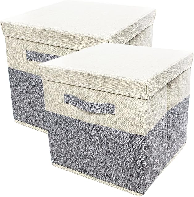 Clay Roberts Storage Cubes with Lids, Foldable Storage Boxes, Pack of 2, Fabric Storage Basket Set for Storage Units, Homes and Offices - 30cm x 30cm x 30cm