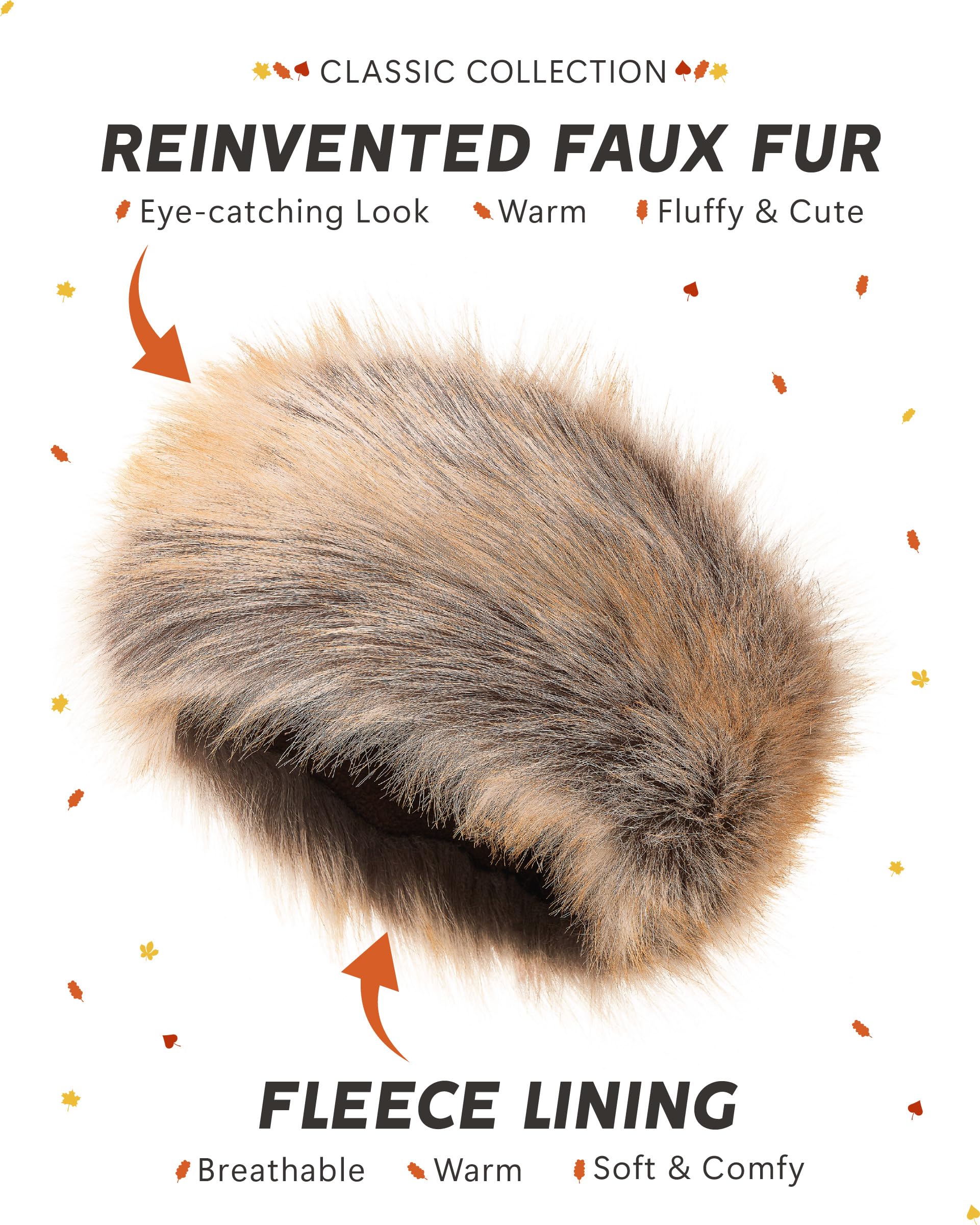 Futrzane Classic Headband - Faux Fur Headbands for Women - Furry Band for Winter - Size XL (Ginger Classic) - Image 4