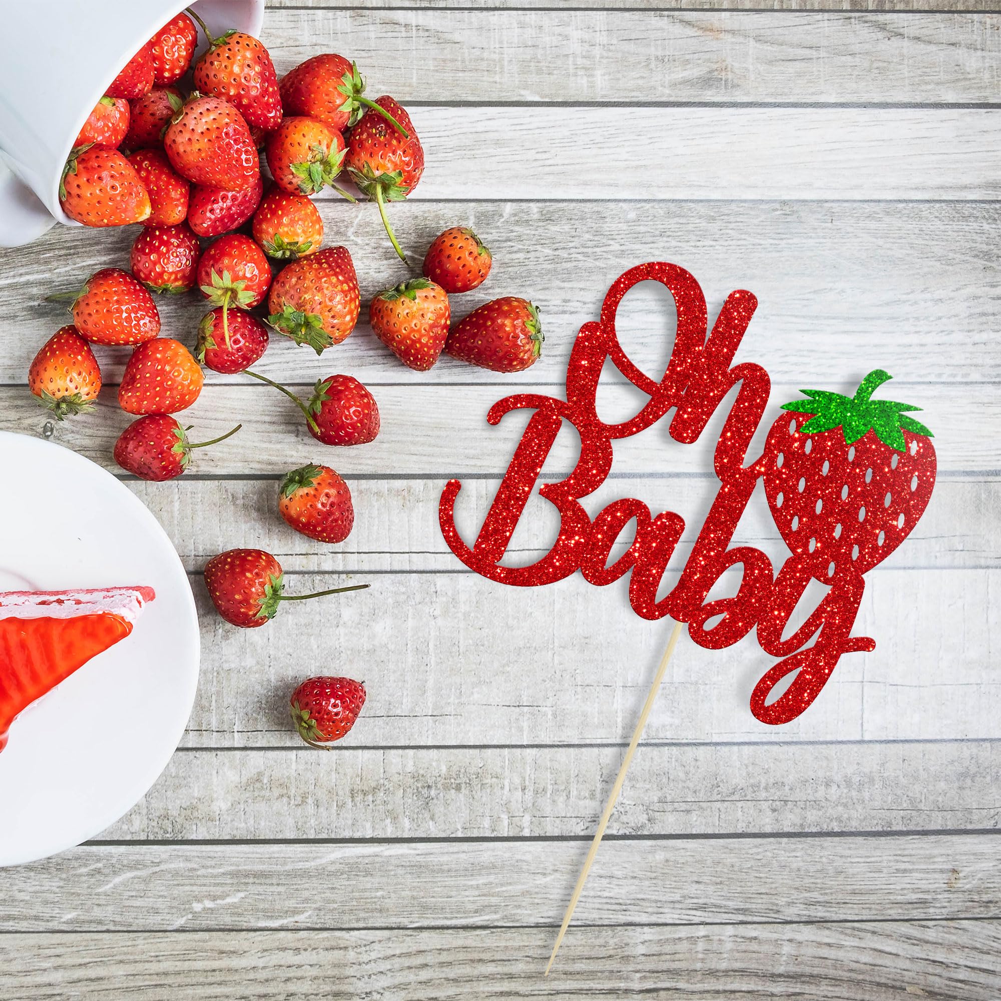 24 Stück Erdbeer Cupcake Topper „Oh Baby“ – Glitzernd, Für Baby Shower & Geburtstag
