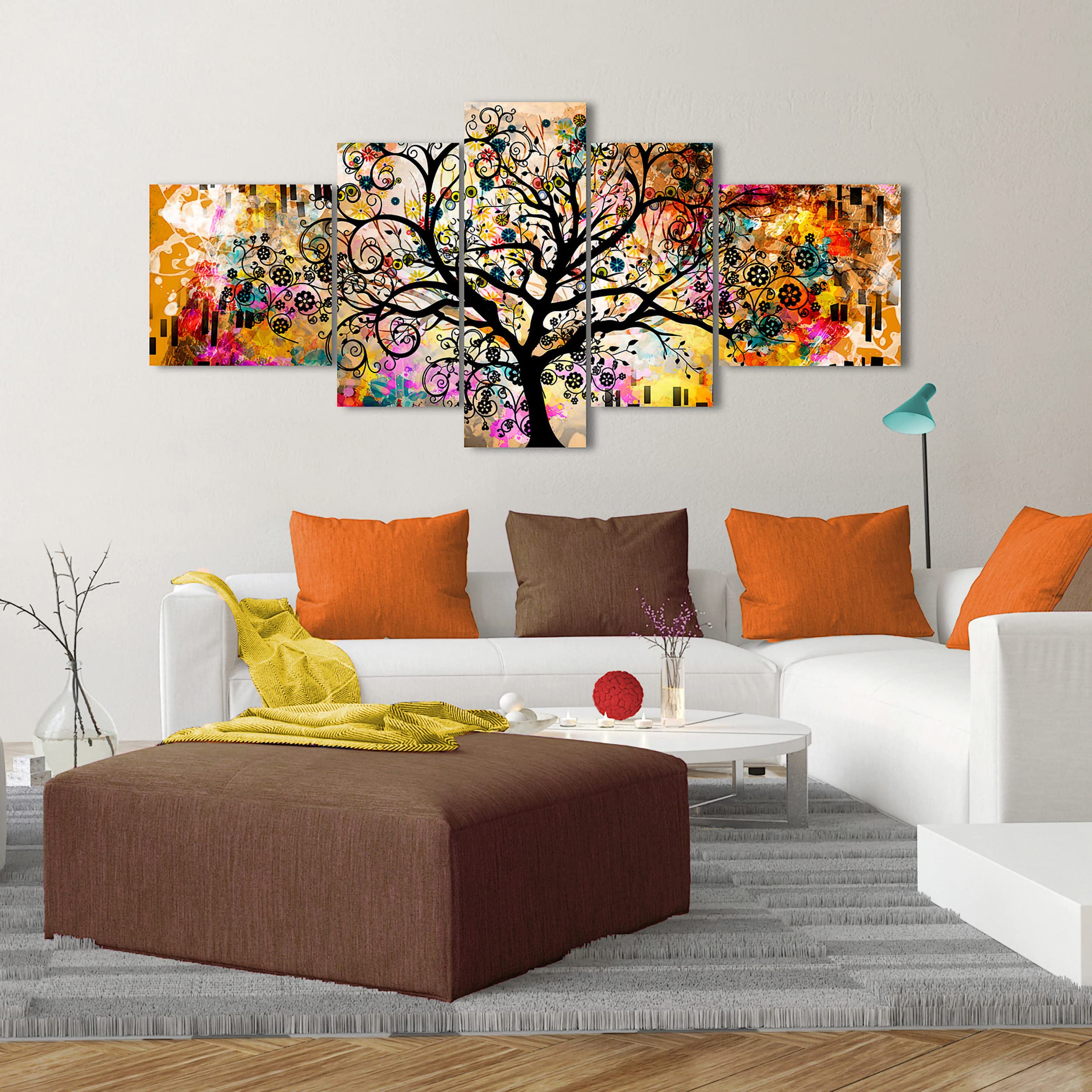 DekoArte - Cuadros Modernos Impresión Imagen Artística | 5 Piezas 180x85cm | Lienzo Decorativo Para Salón o Dormitorio | Estilo Abstracto Arte Árbol de la Vida de Gustav Klimt XXL